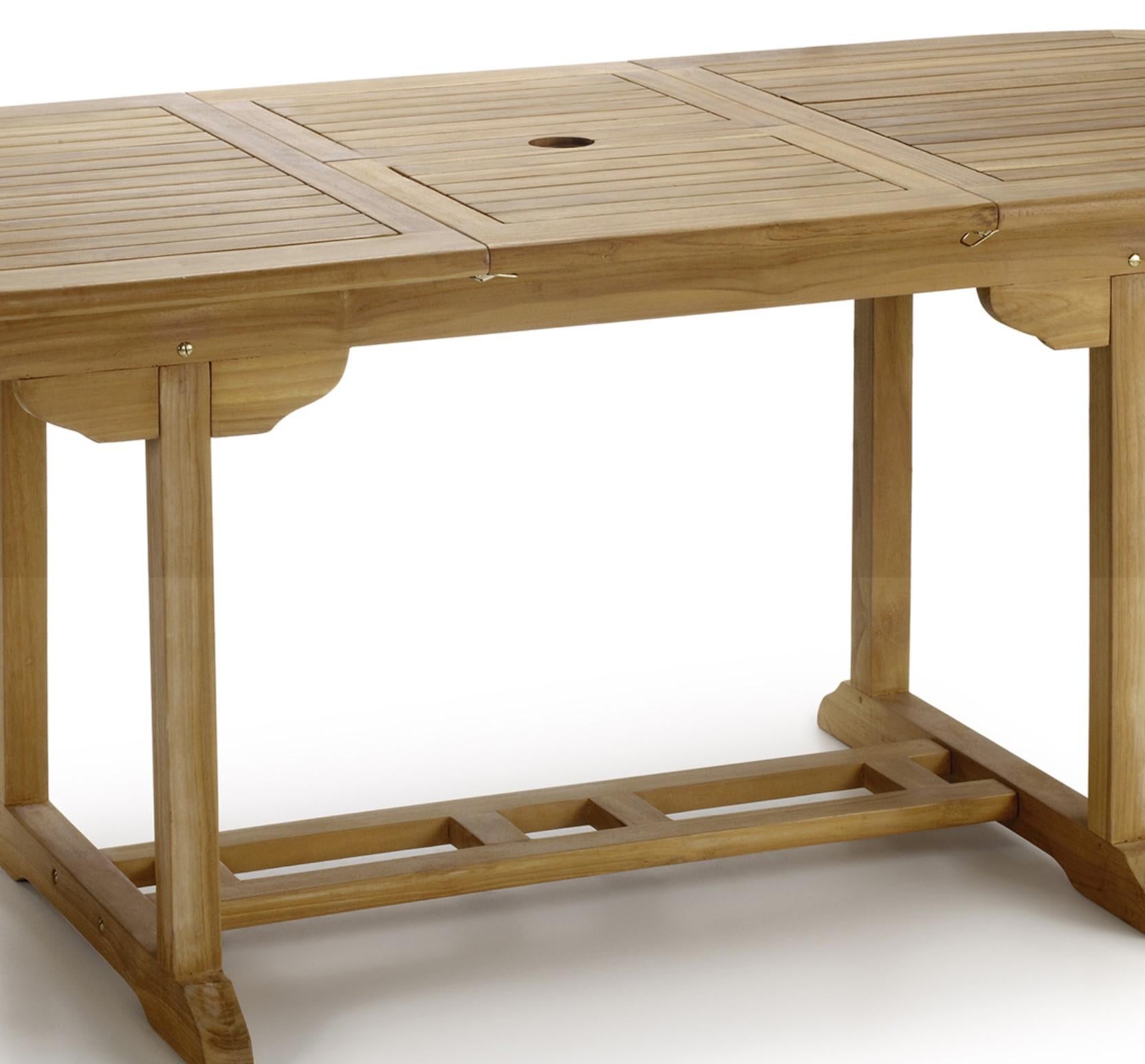 Neuer ovaler Esstisch aus Teakholz, klappbar, für drinnen und draußen

Ausziehbar: 66.92in-86.61in.