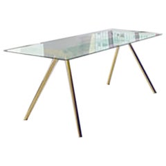 New Tendency Masa Table with Iridescent Glass Top & Brass Base