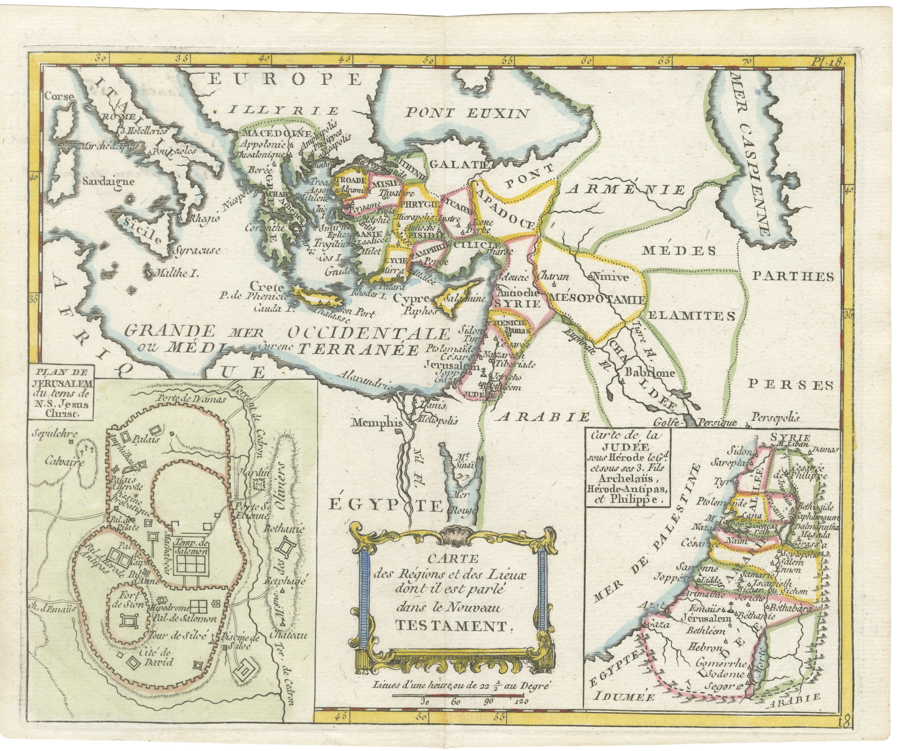 New Testament Holy Land Map with Jerusalem Plan, French, c.1779