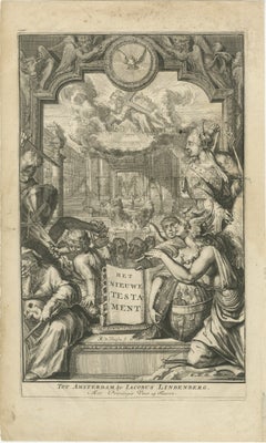 New Testament Title Page Engraving, Dutch Baroque, Circa 1703