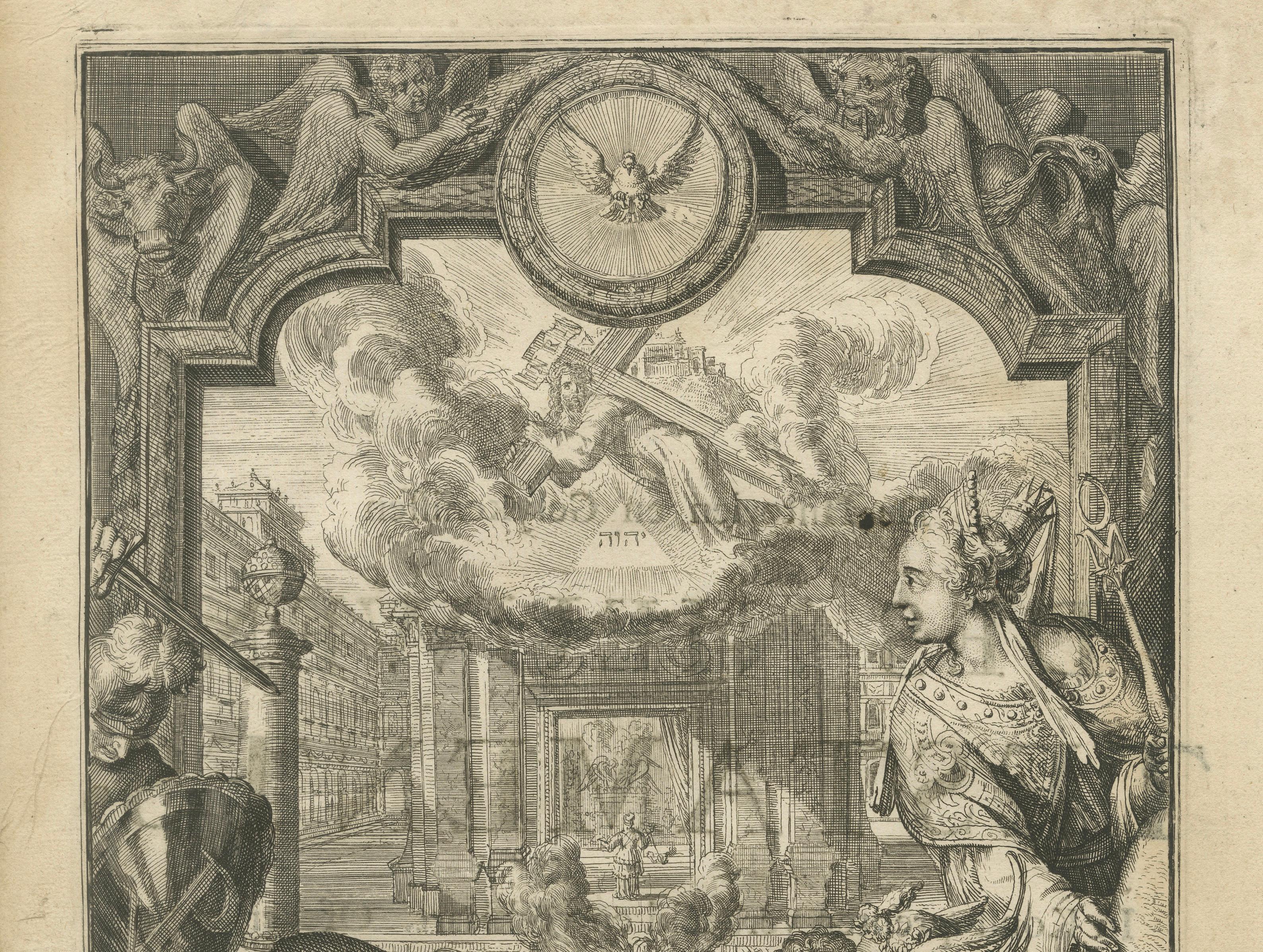 New Testament Title Page Engraving, Dutch Baroque, Circa 1703