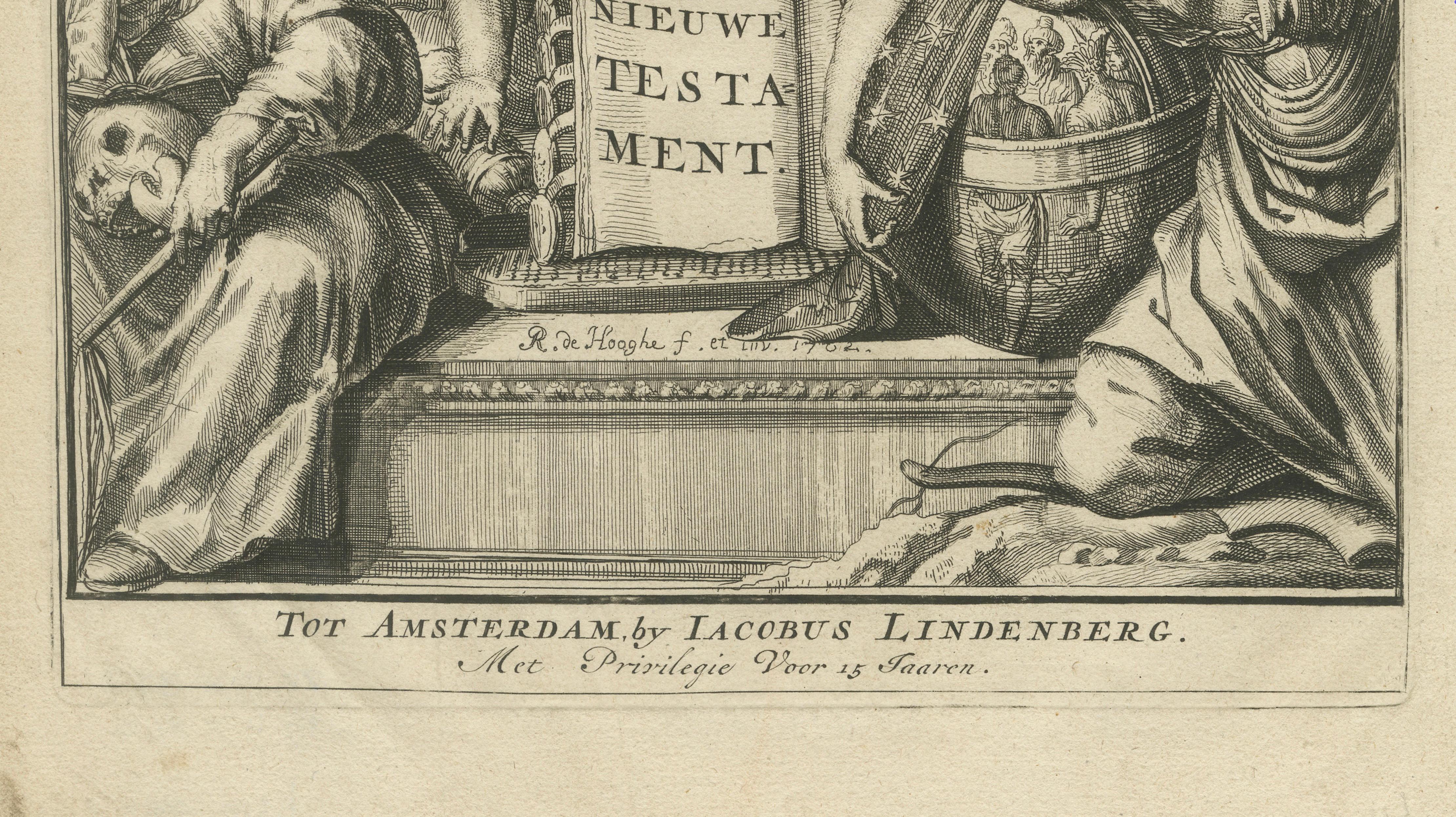 New Testament Title Page Engraving, Dutch Baroque, Circa 1703