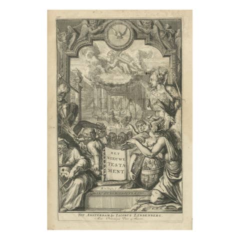 New Testament Title Page Engraving, Dutch Baroque, Circa 1703