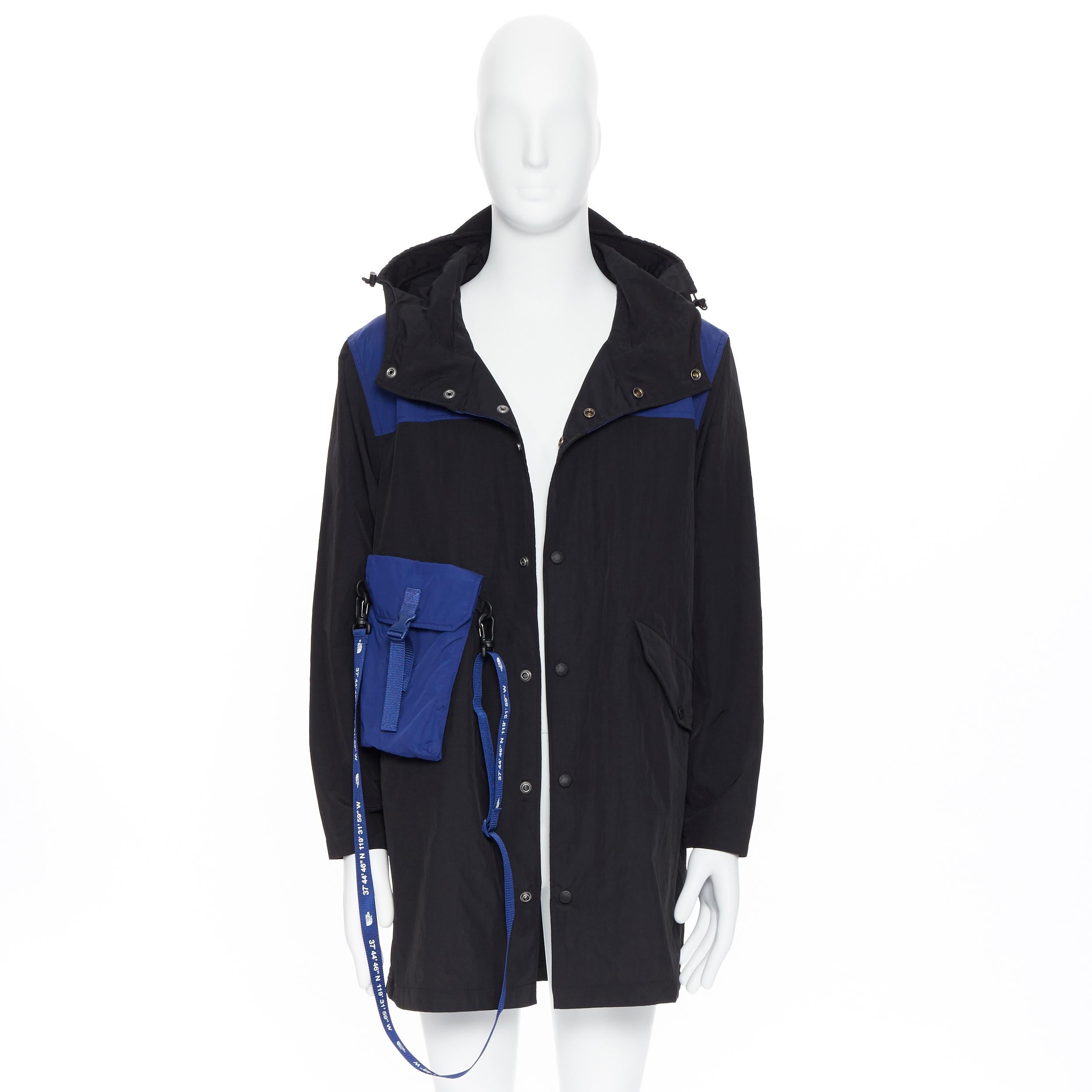 new THE NORTH FACE KAZUKI KARAISHI Black Flag Blue Bravo 2 long raincoat S / M 
Reference: TGAS/A05267 
Brand: The North Face 
Designer: Kazuki Karaishi 
Material: Polyester 
Color: Black 
Pattern: Solid 
Closure: Button 
Extra Detail: US S / Asia