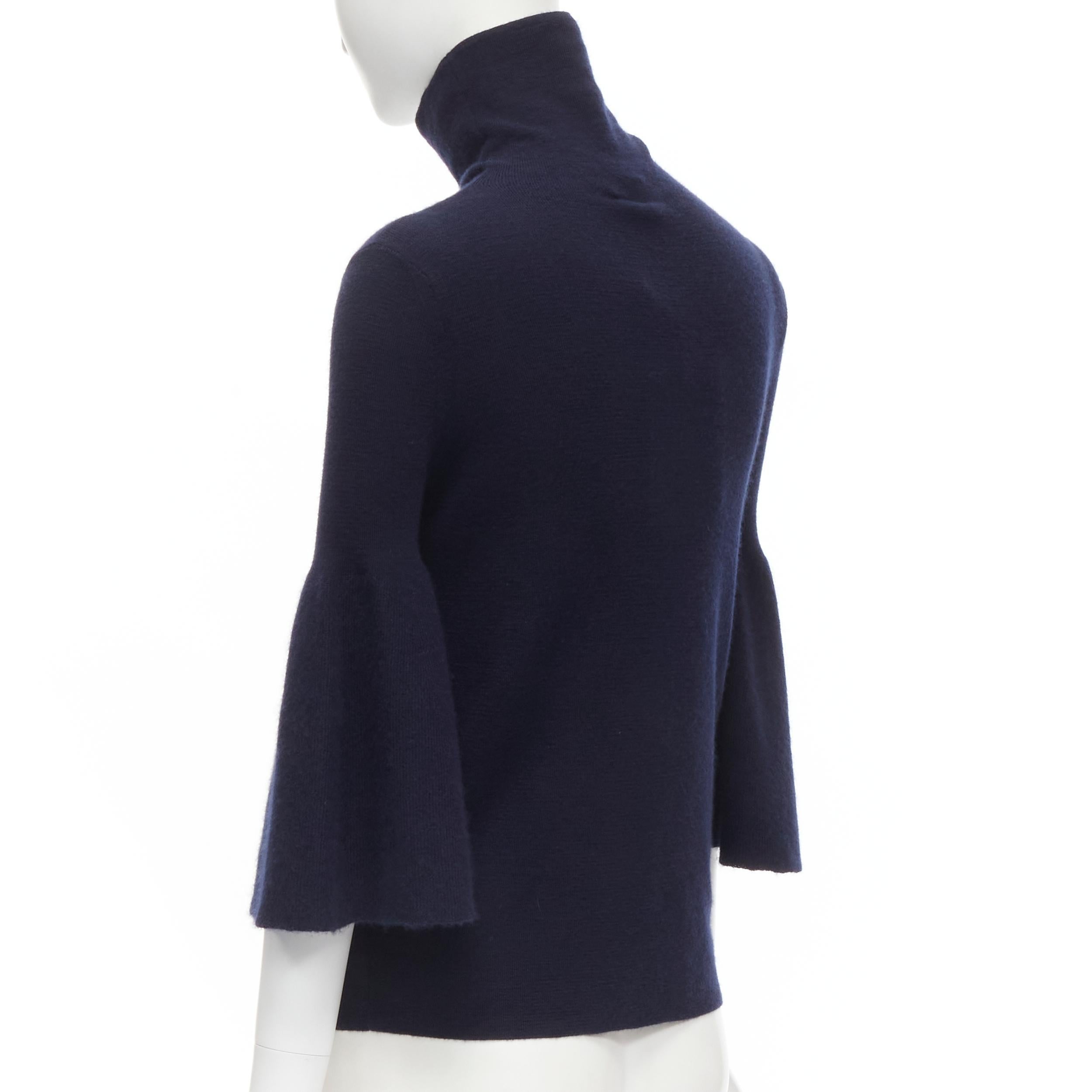Black new THE ROW Adara dark navy cashmere silk bell sleeve turtleneck sweater S