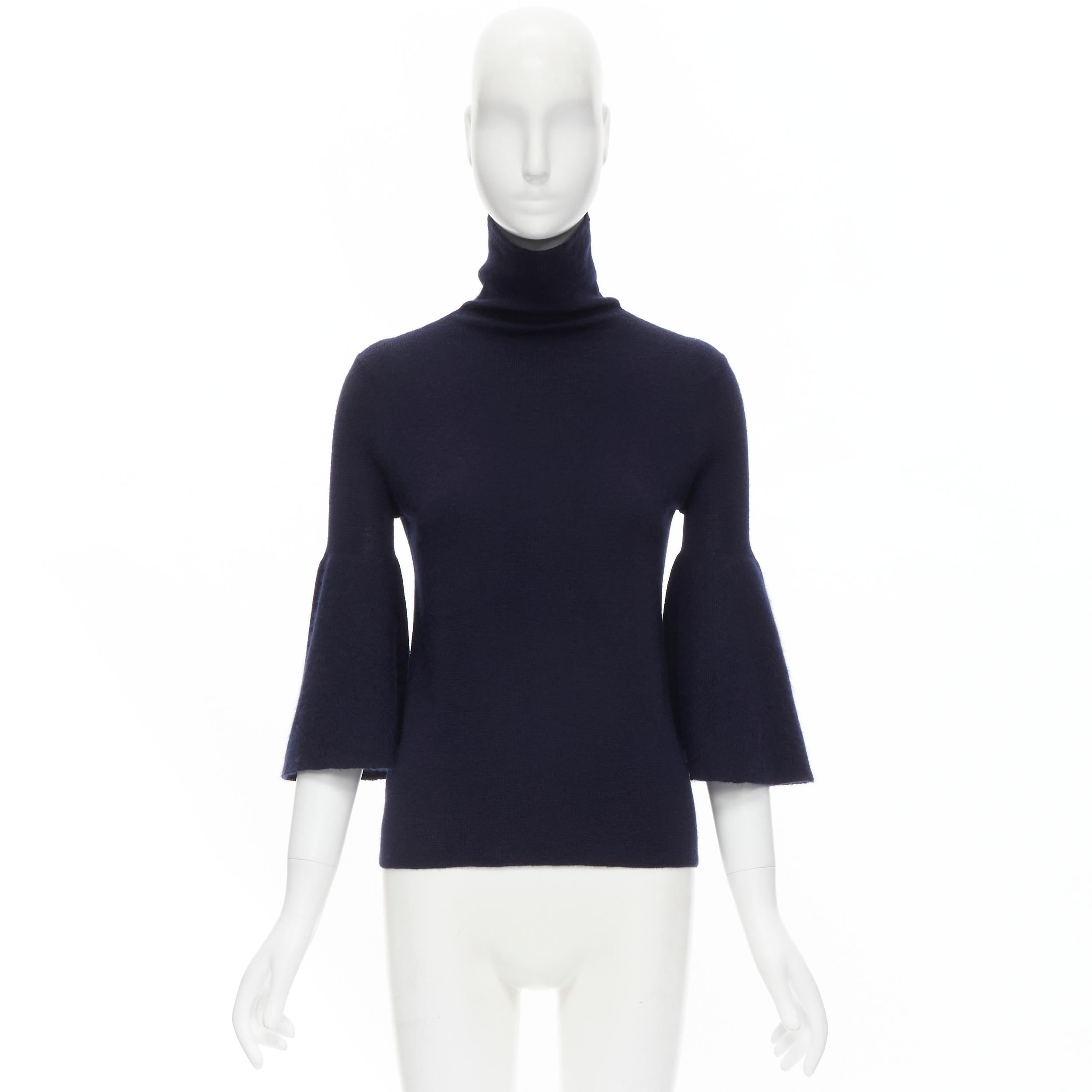 new THE ROW Adara dark navy cashmere silk bell sleeve turtleneck sweater S 1