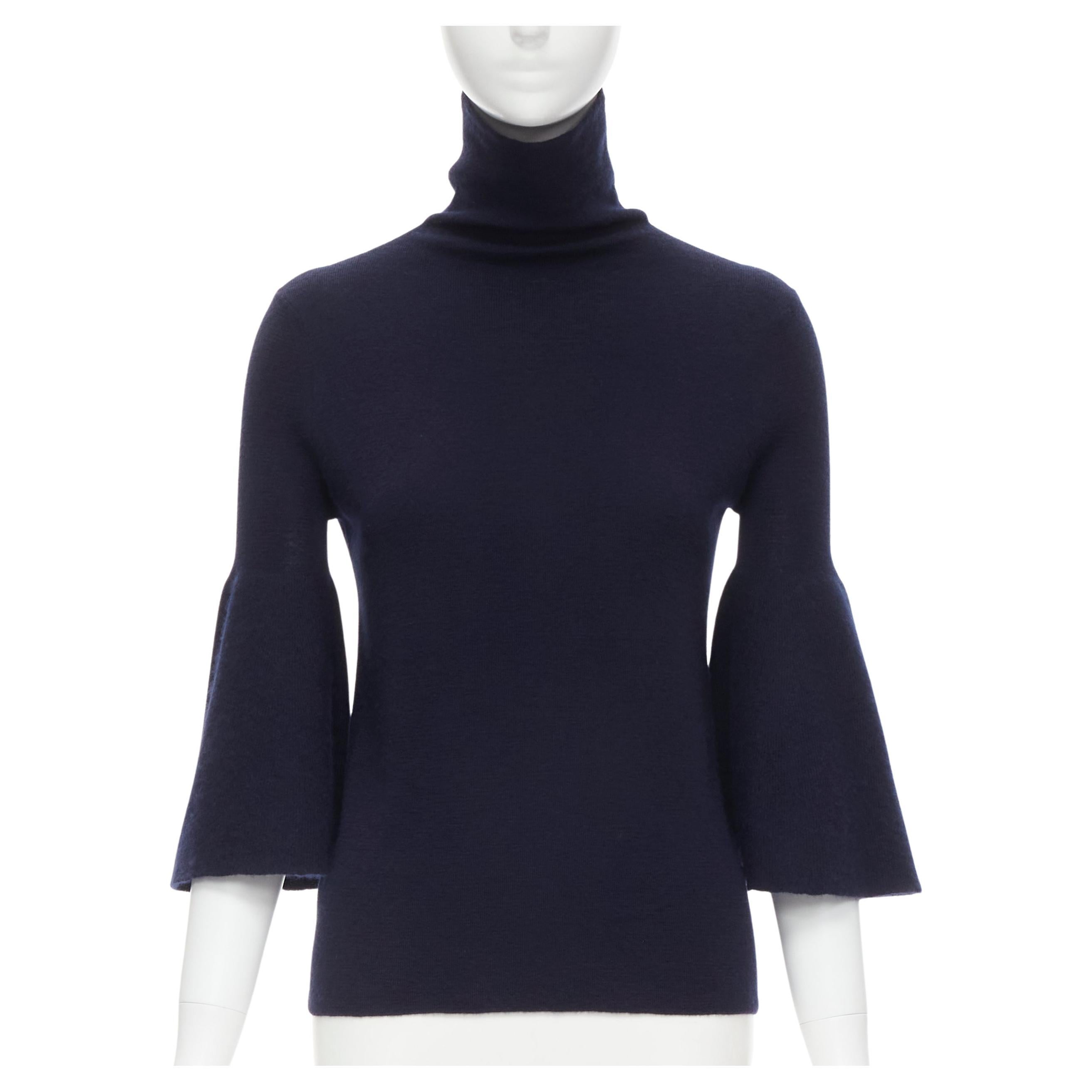 new THE ROW Adara dark navy cashmere silk bell sleeve turtleneck sweater S