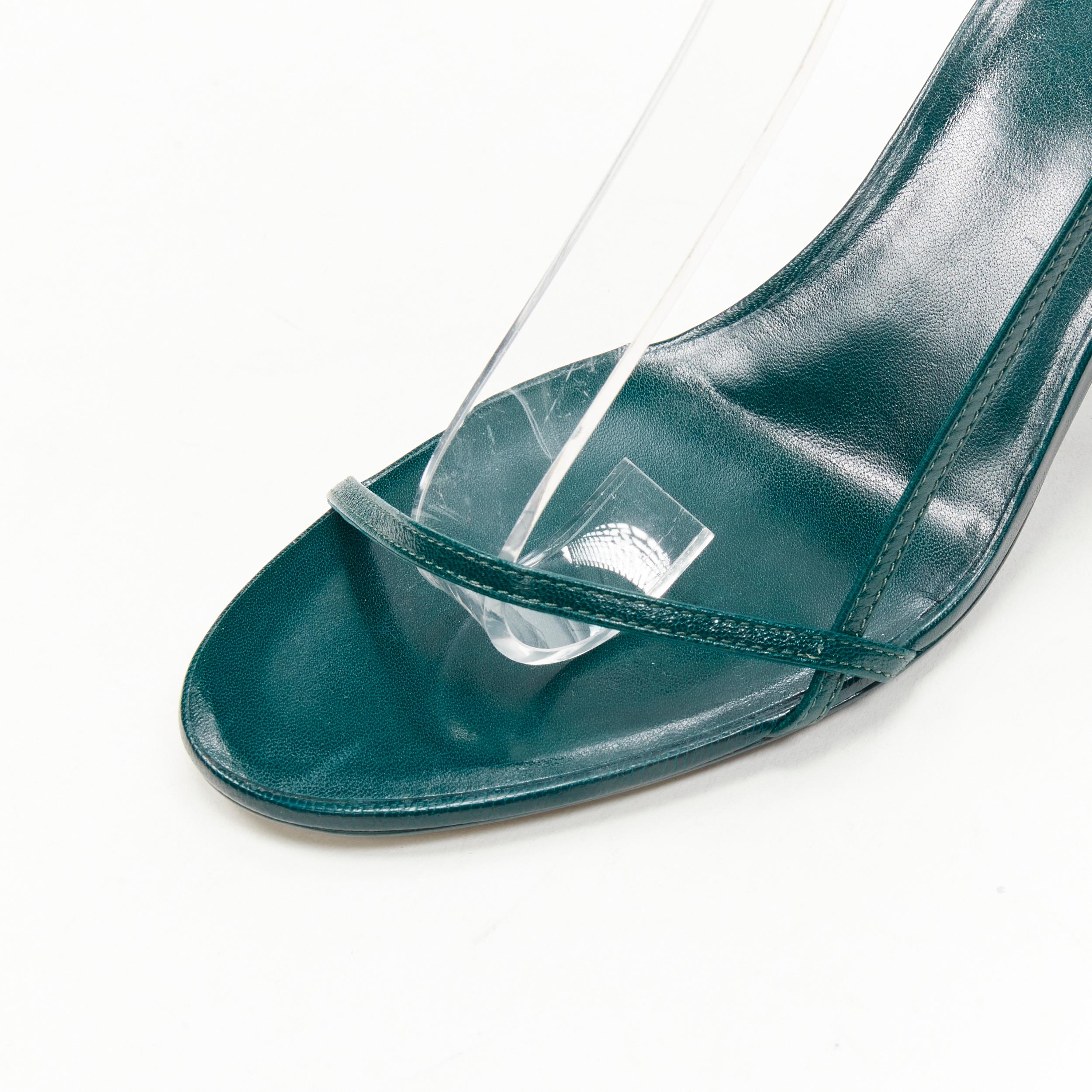 new THE ROW Bare 65 dark forest green minimalist strappy heel sandal EU39.5 In Good Condition In Hong Kong, NT