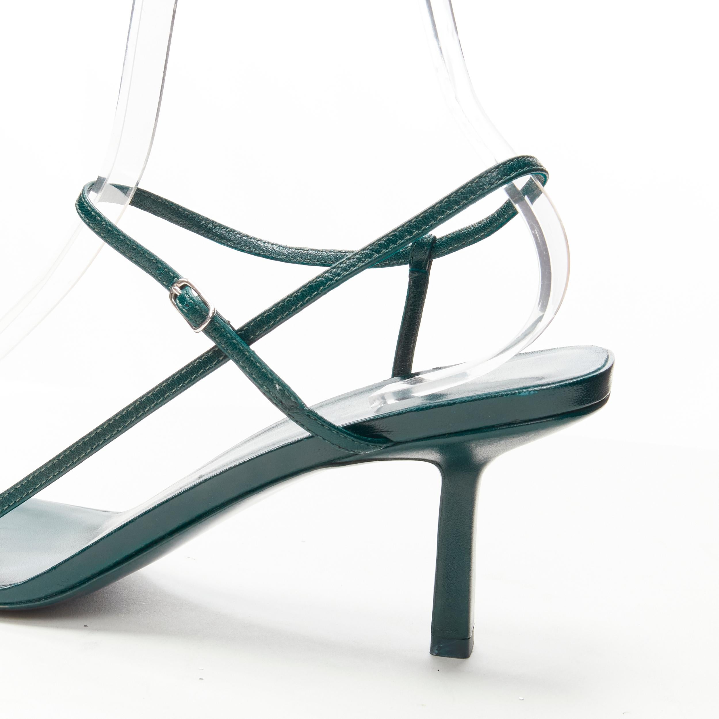 Women's new THE ROW Bare 65 dark forest green minimalist strappy heel sandal EU39.5