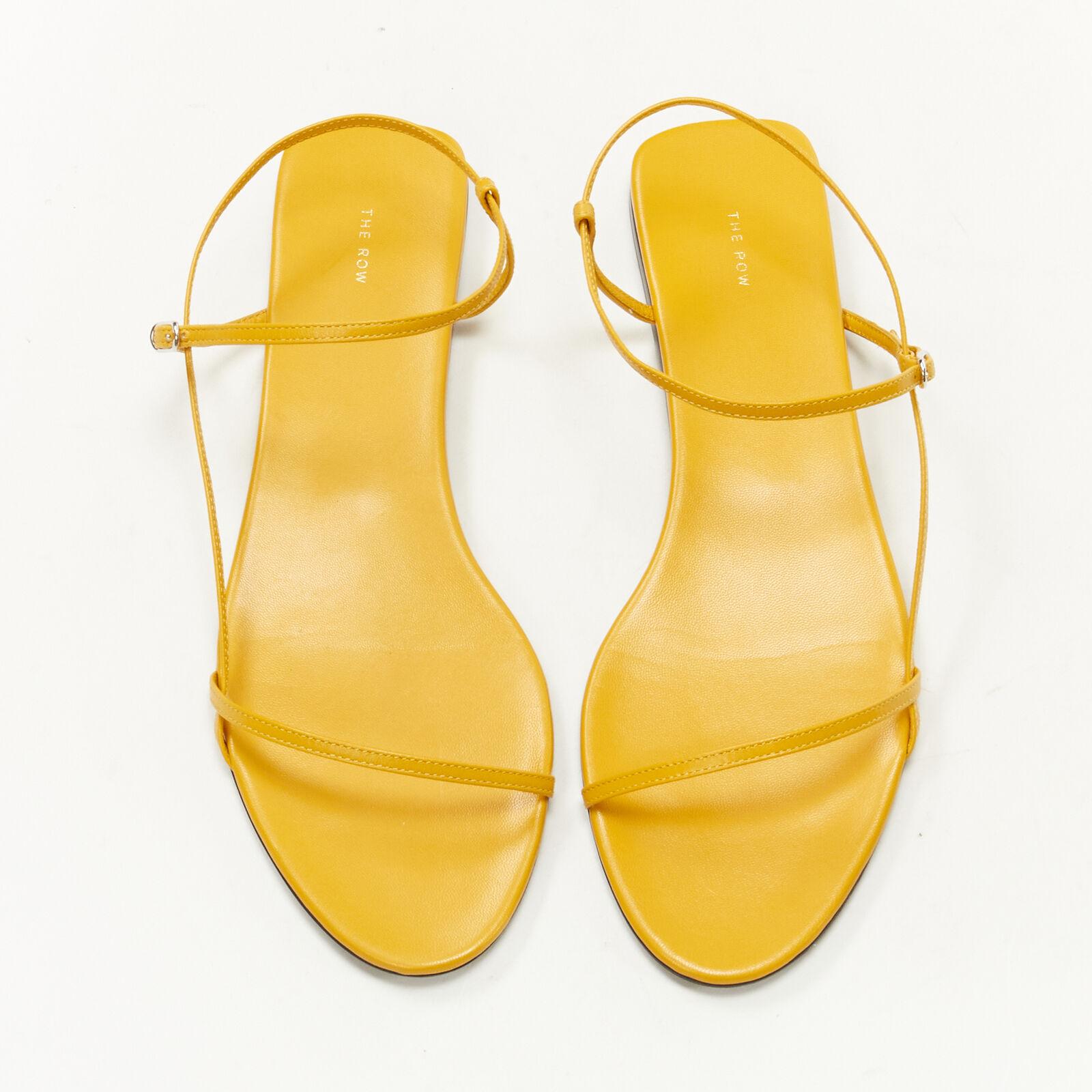 new THE ROW Bare Flat Sandal  mustard yellow kid leather minimal slides EU37.5 In New Condition In Hong Kong, NT