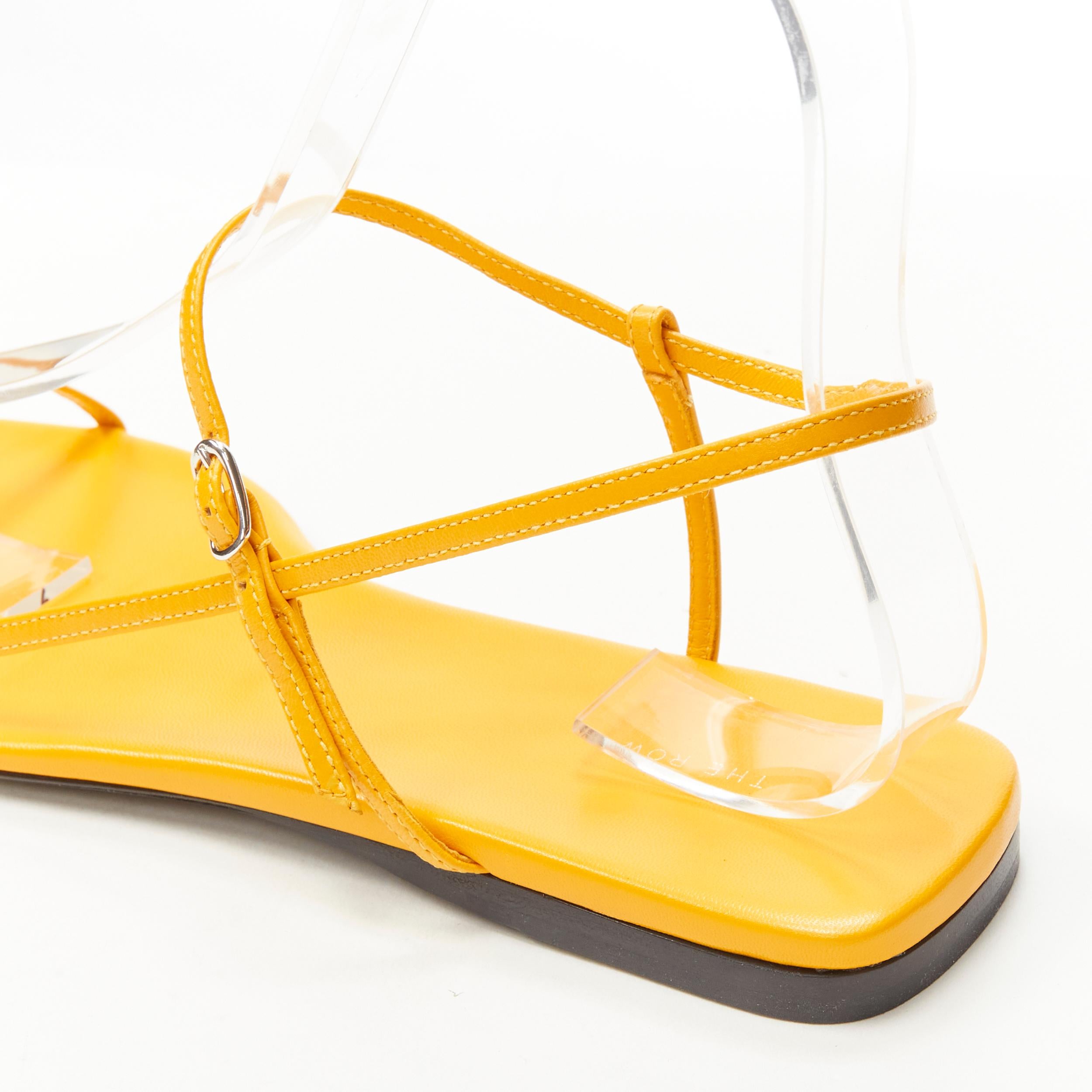 new THE ROW Bare Flat Sandal  mustard yellow kid leather minimal slides EU38 1