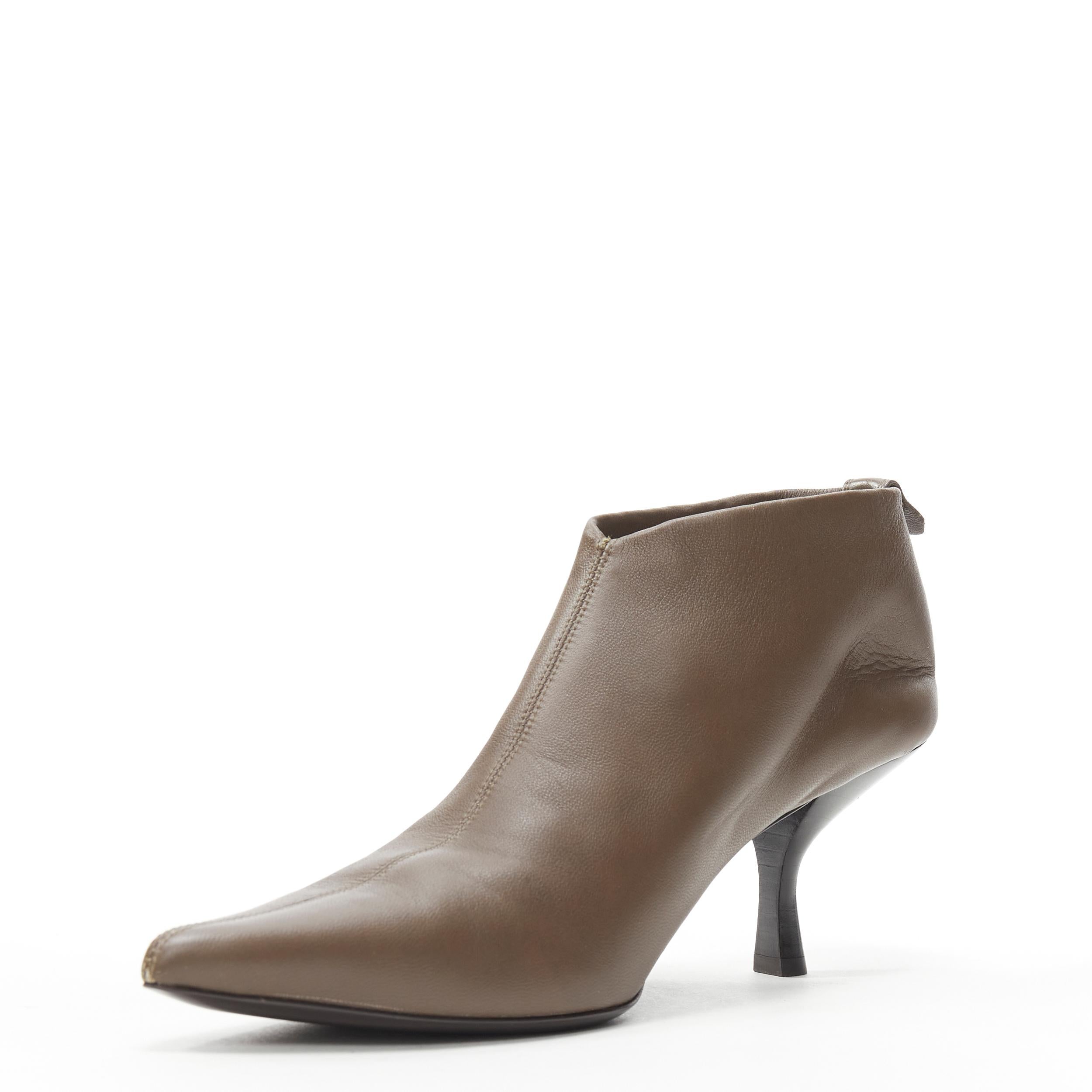 Gray new THE ROW Bourgeoise Stretch taupe leather pointy curved heel bootie EU35.5 For Sale