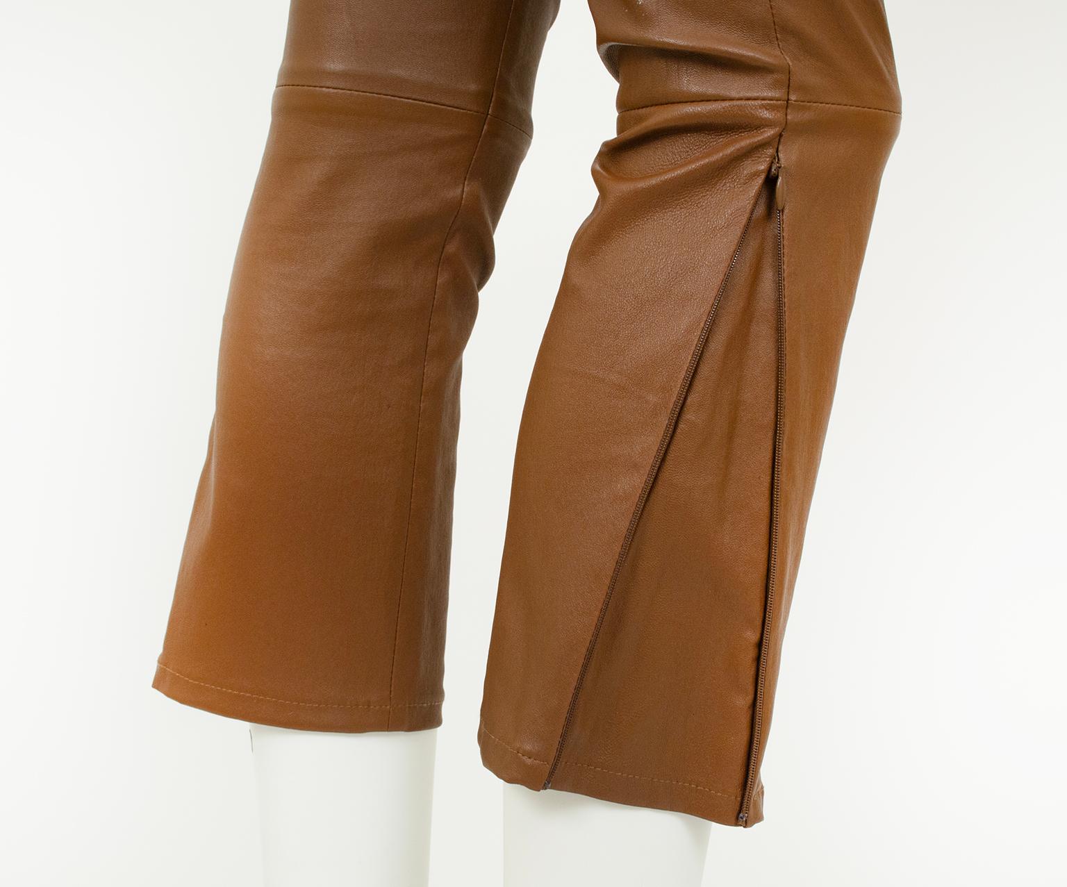 New The Row Ellerton Brown Leather Ankle Zip Stretch Moto Leggings – XS-S, 2011 For Sale 6