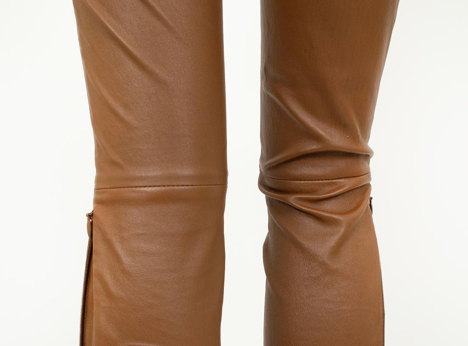 New The Row Ellerton Brown Leather Ankle Zip Stretch Moto Leggings – XS-S, 2011 For Sale 7