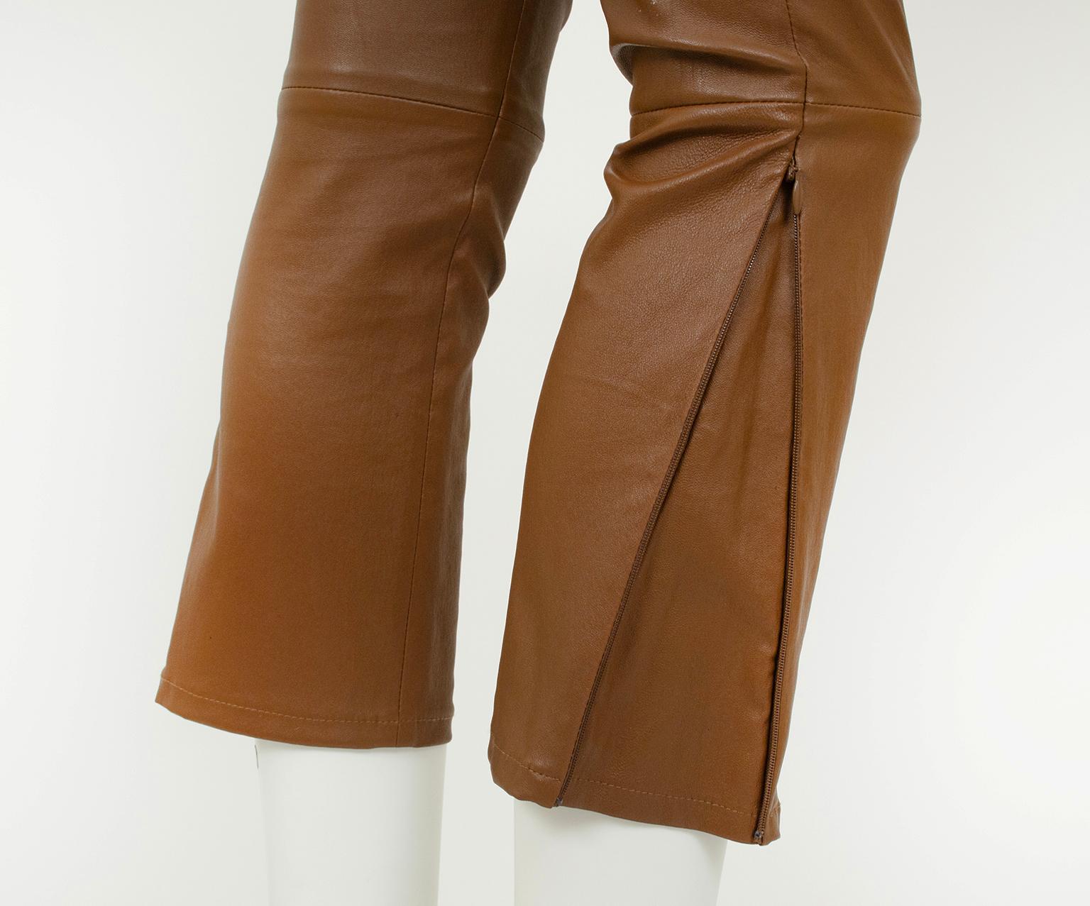 Nuovo The Row Ellerton Brown Leather Ankle Zip Stretch Moto Leggings - XS-S, 2011 in vendita 6
