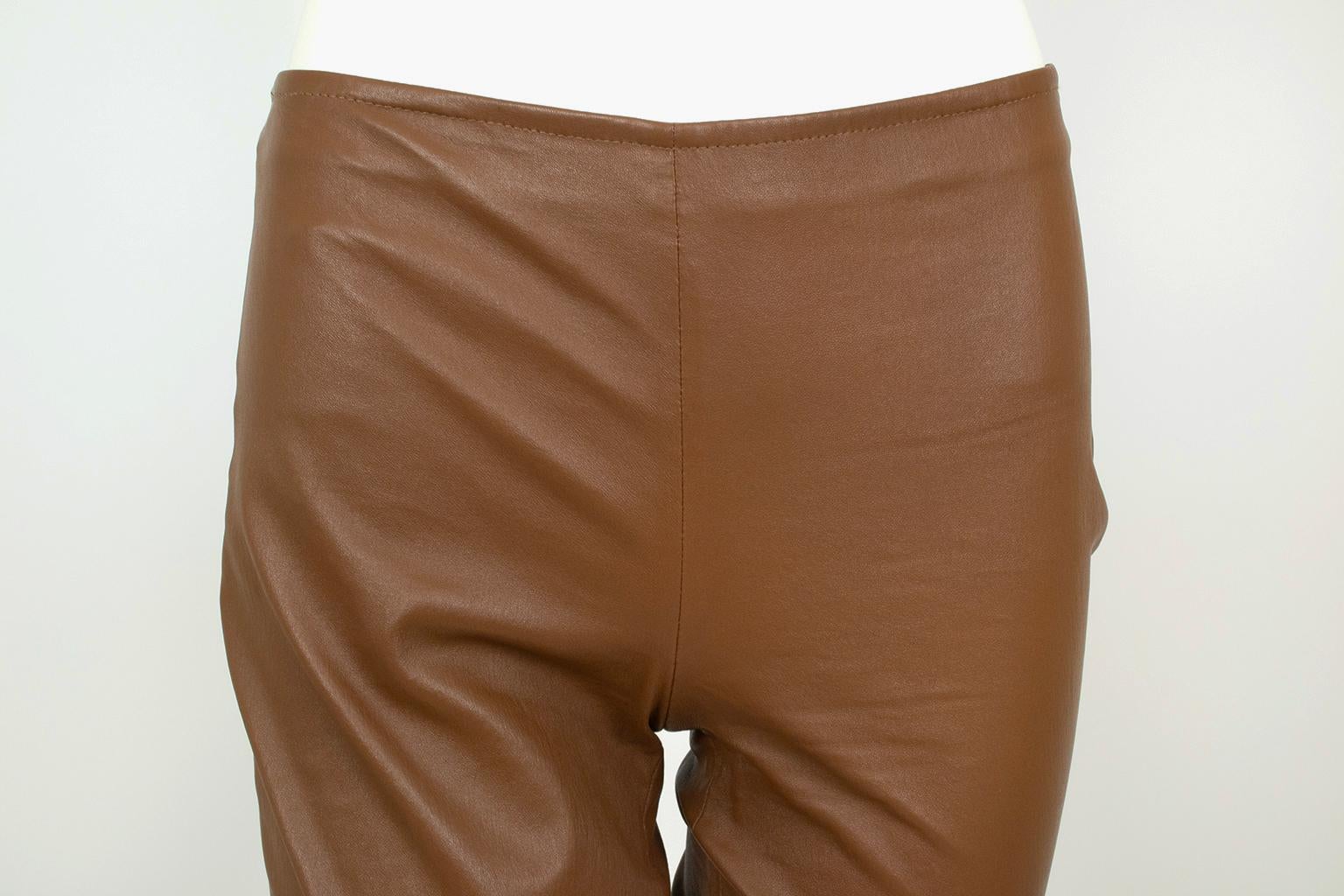 Nuovo The Row Ellerton Brown Leather Ankle Zip Stretch Moto Leggings - XS-S, 2011 in vendita 1