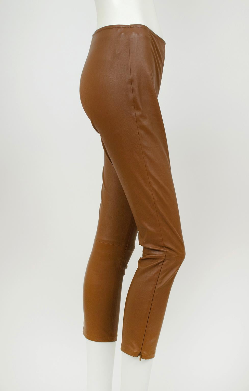 Marrone Nuovo The Row Ellerton Brown Leather Ankle Zip Stretch Moto Leggings - XS-S, 2011 in vendita