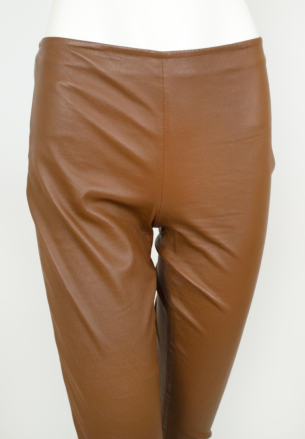 New The Row Ellerton Brown Leather Ankle Zip Stretch Moto Leggings – XS-S, 2011 For Sale 1