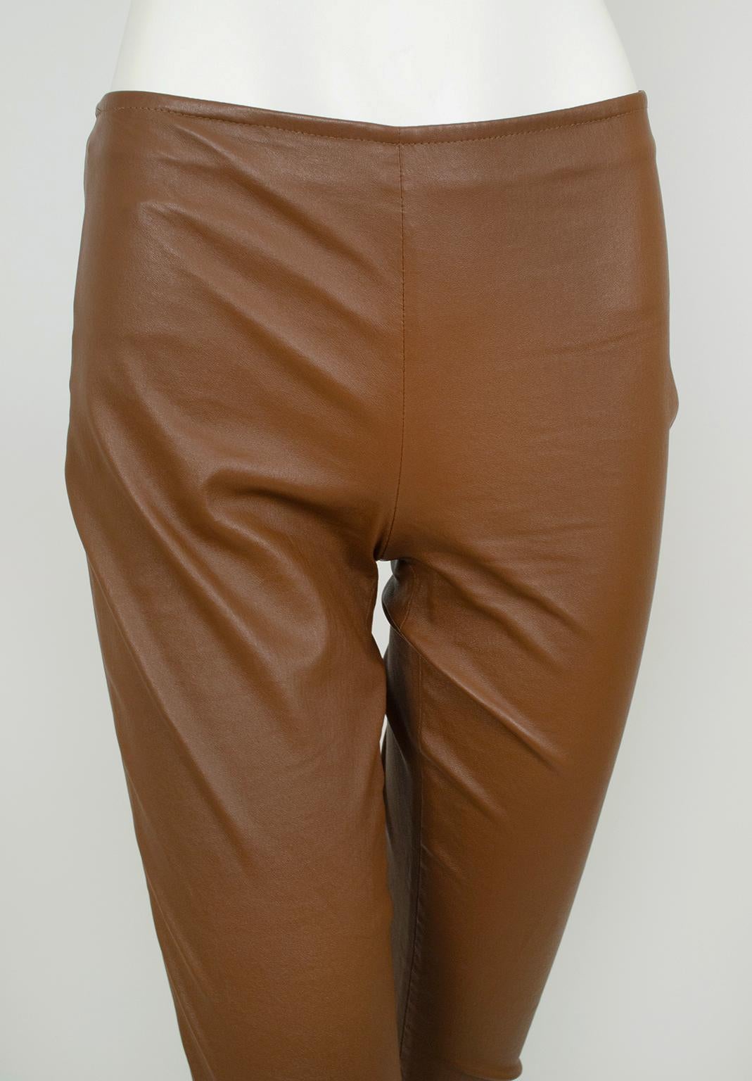 Donna Nuovo The Row Ellerton Brown Leather Ankle Zip Stretch Moto Leggings - XS-S, 2011 in vendita