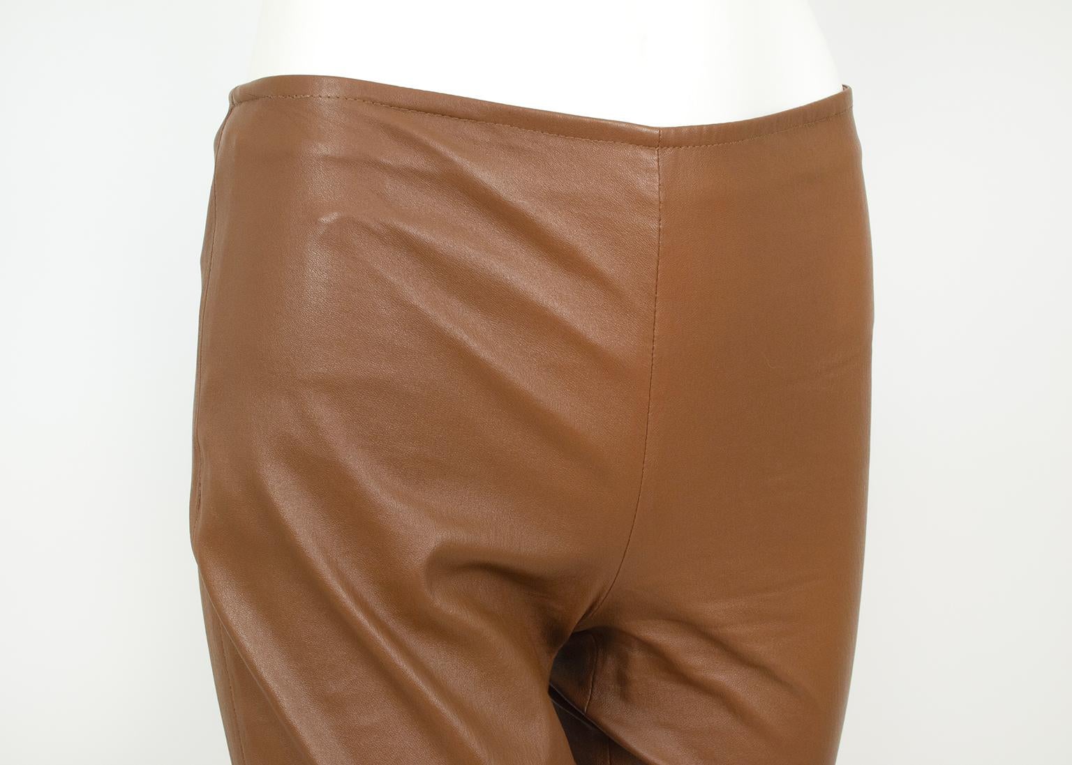 New The Row Ellerton Brown Leather Ankle Zip Stretch Moto Leggings – XS-S, 2011 For Sale 3