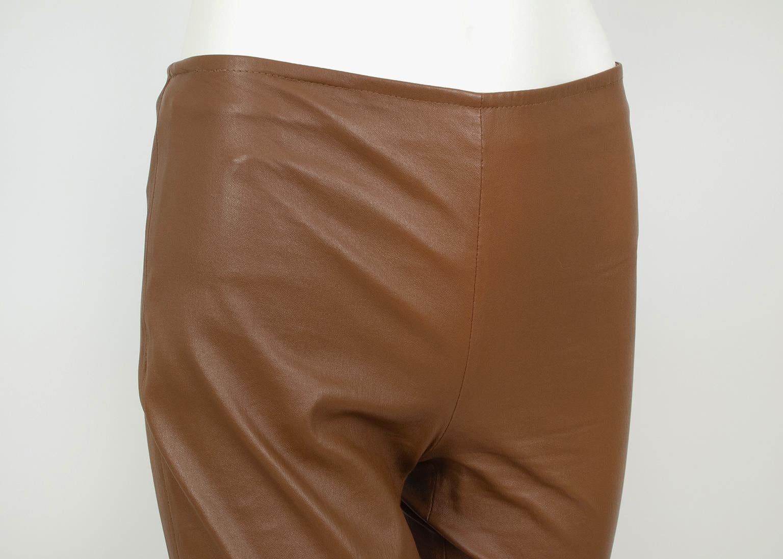 Nuovo The Row Ellerton Brown Leather Ankle Zip Stretch Moto Leggings - XS-S, 2011 in vendita 2