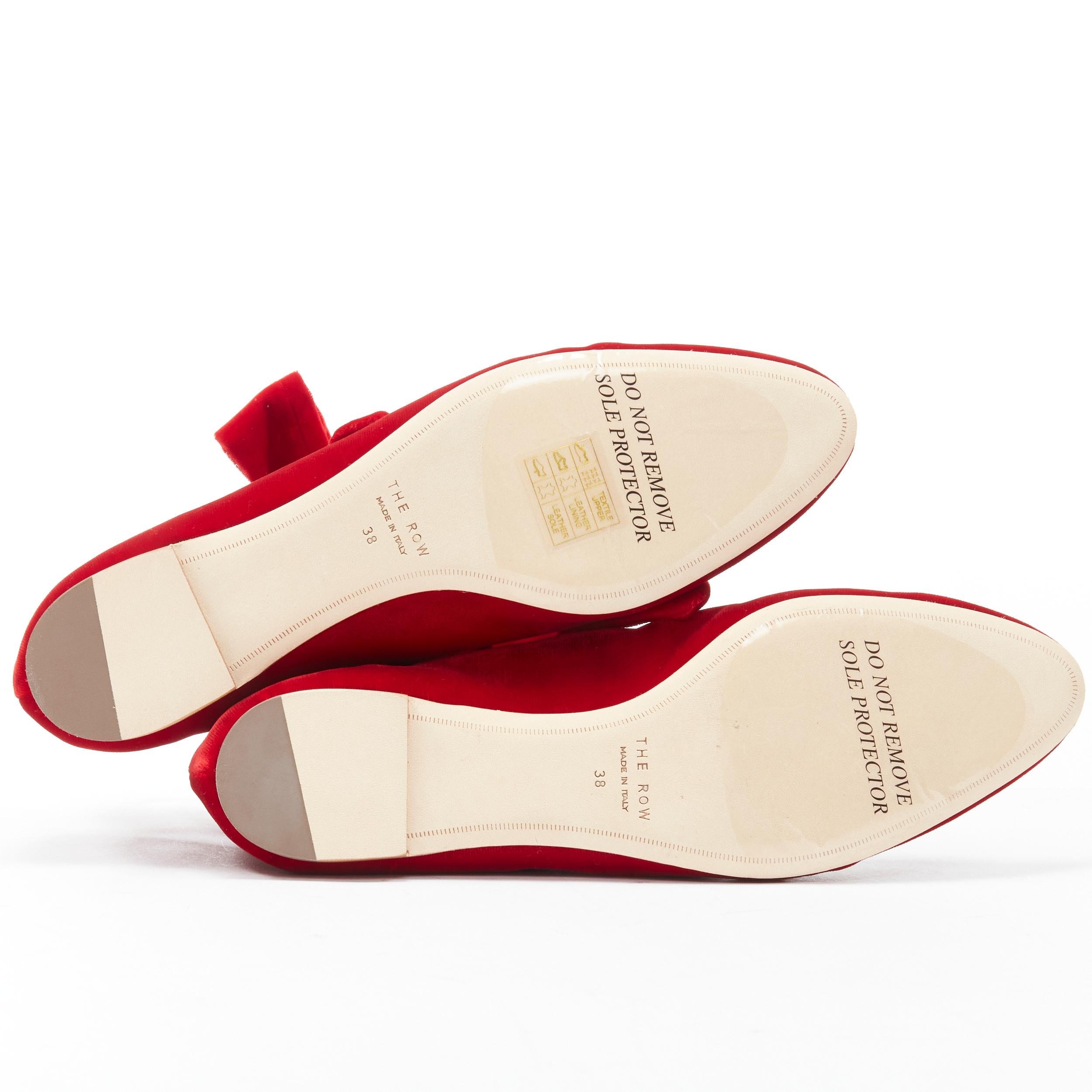 new THE ROW ELodie red velvet wrap bow tie almond toe flats EU38 For Sale 4
