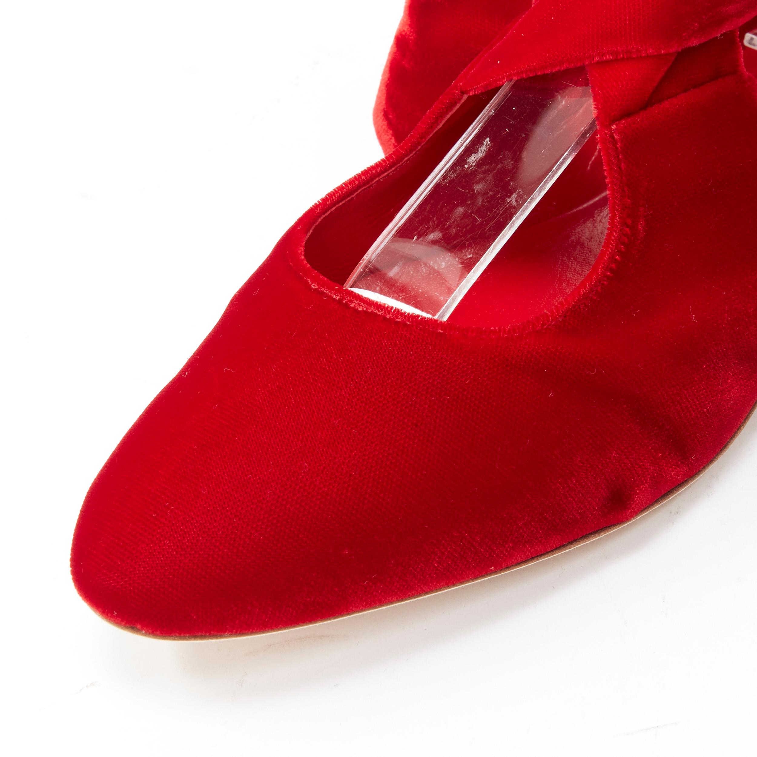 new THE ROW ELodie red velvet wrap bow tie almond toe flats EU38 In New Condition For Sale In Hong Kong, NT
