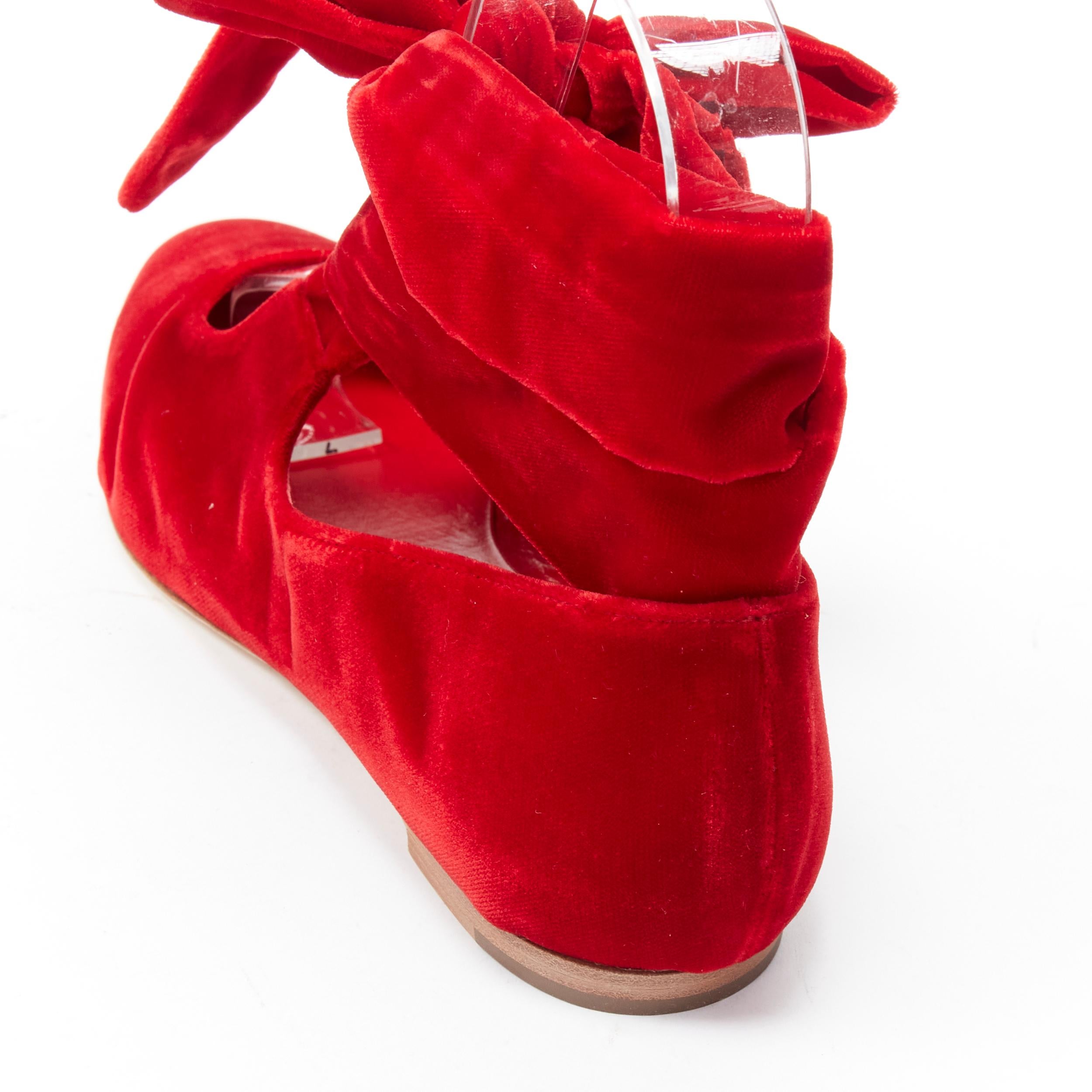 Women's new THE ROW ELodie red velvet wrap bow tie almond toe flats EU38 For Sale