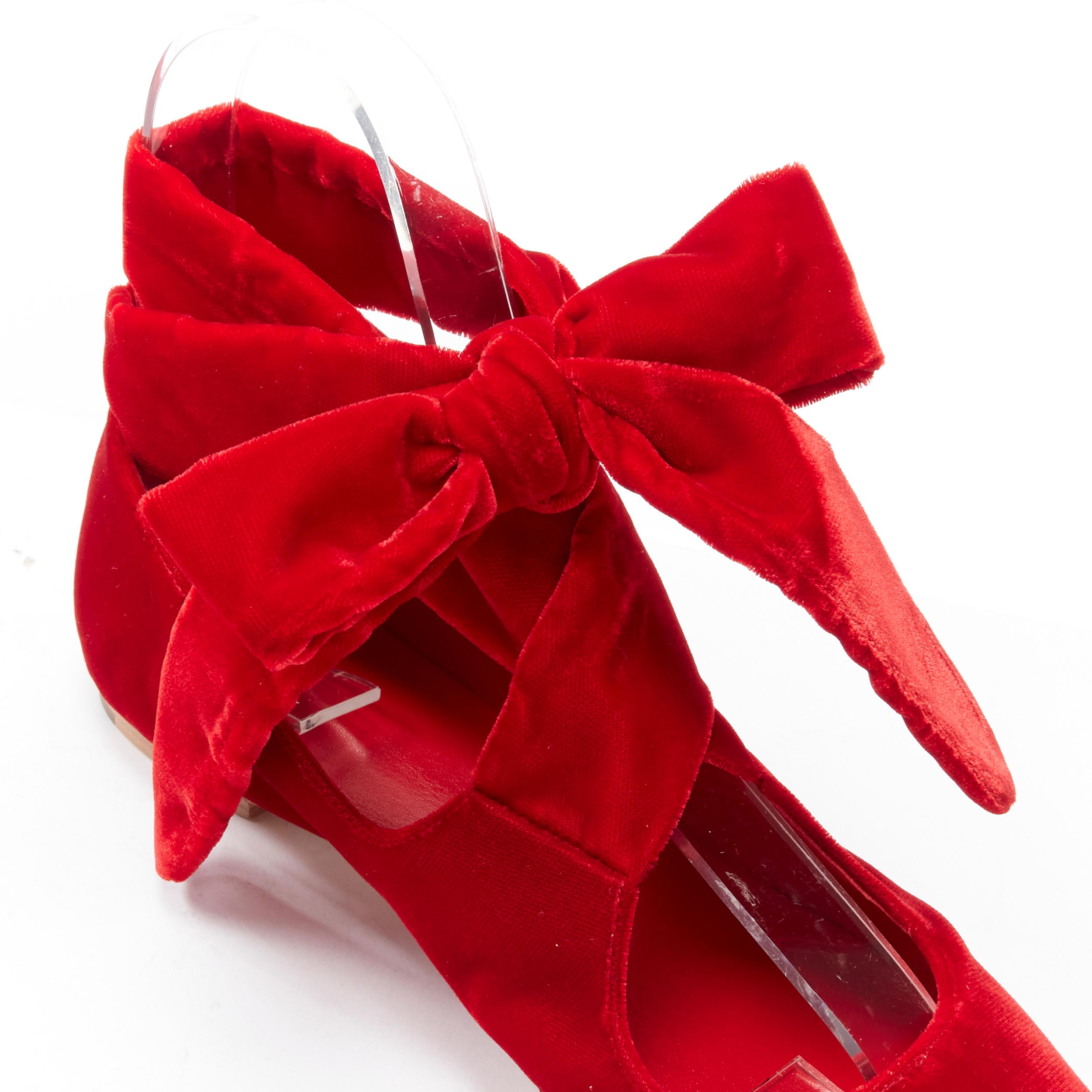 new THE ROW ELodie red velvet wrap bow tie almond toe flats EU38 For Sale 1