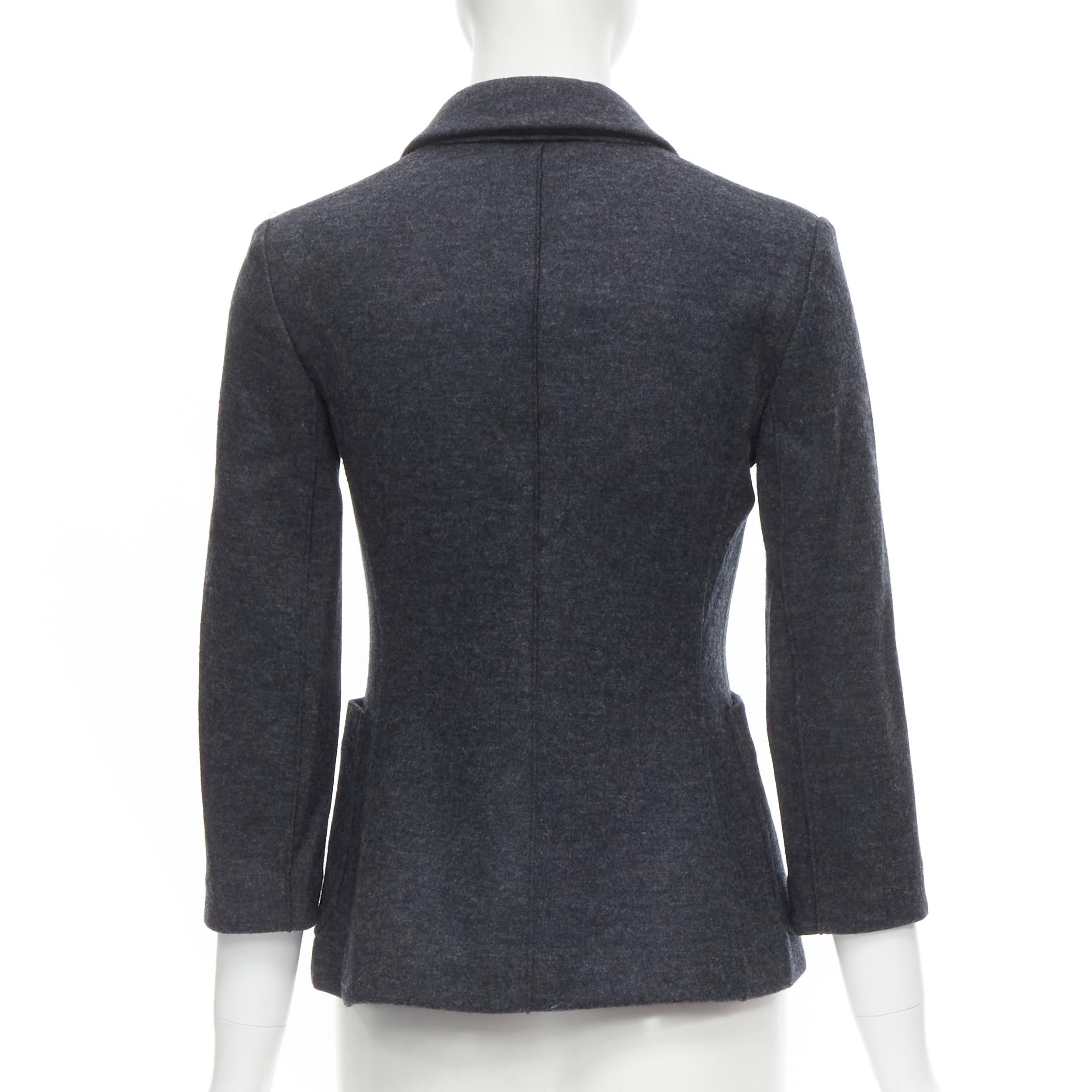 Black new THE ROW Haven dark charcoal grey virgin wool 3/4 sleeve short blazer US2 XS