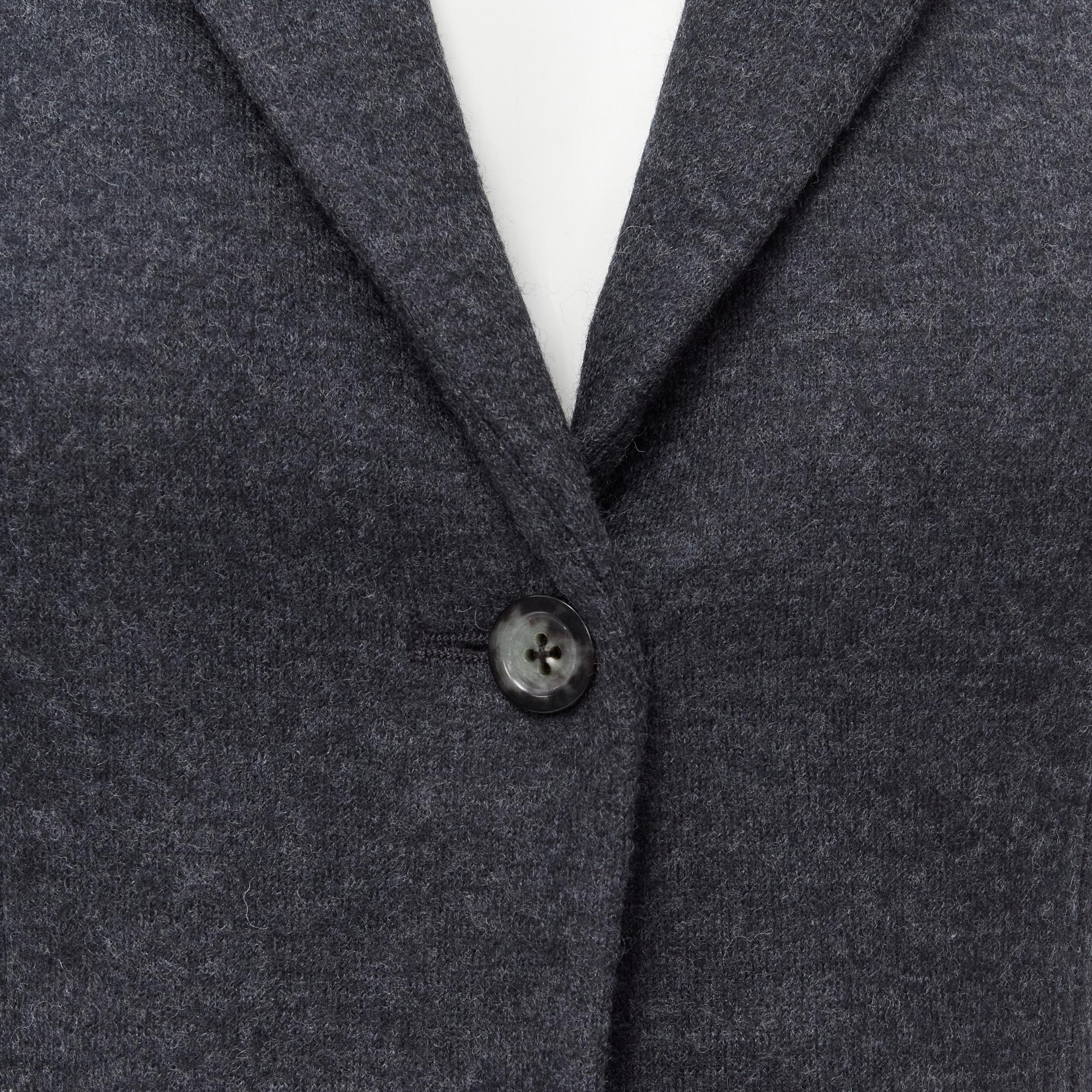 Women's new THE ROW Haven dark charcoal grey virgin wool 3/4 sleeve short blazer US2 XS