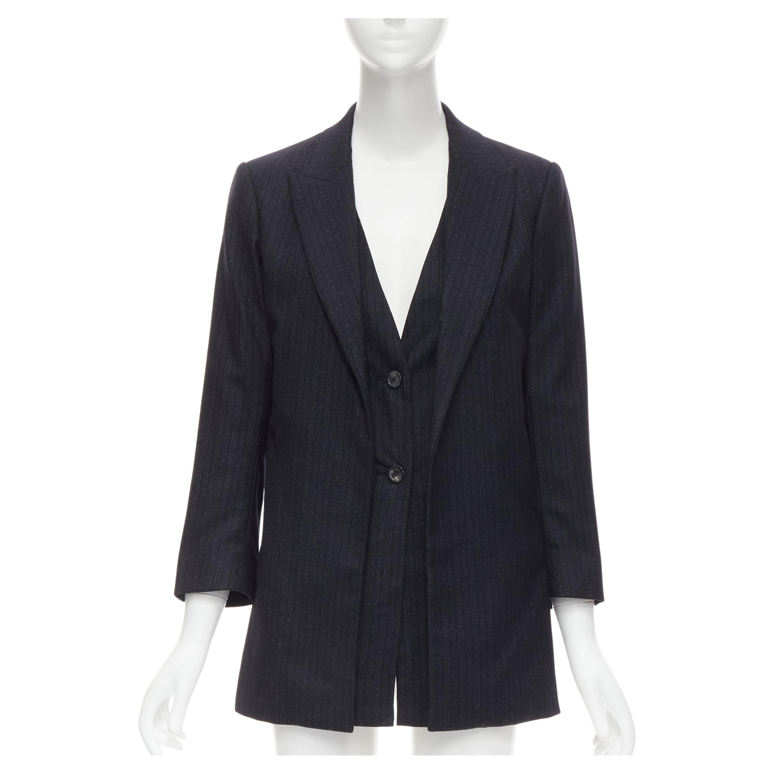 new THE ROW Neril dark navy pinstriped layered flap front blazer jacket US2