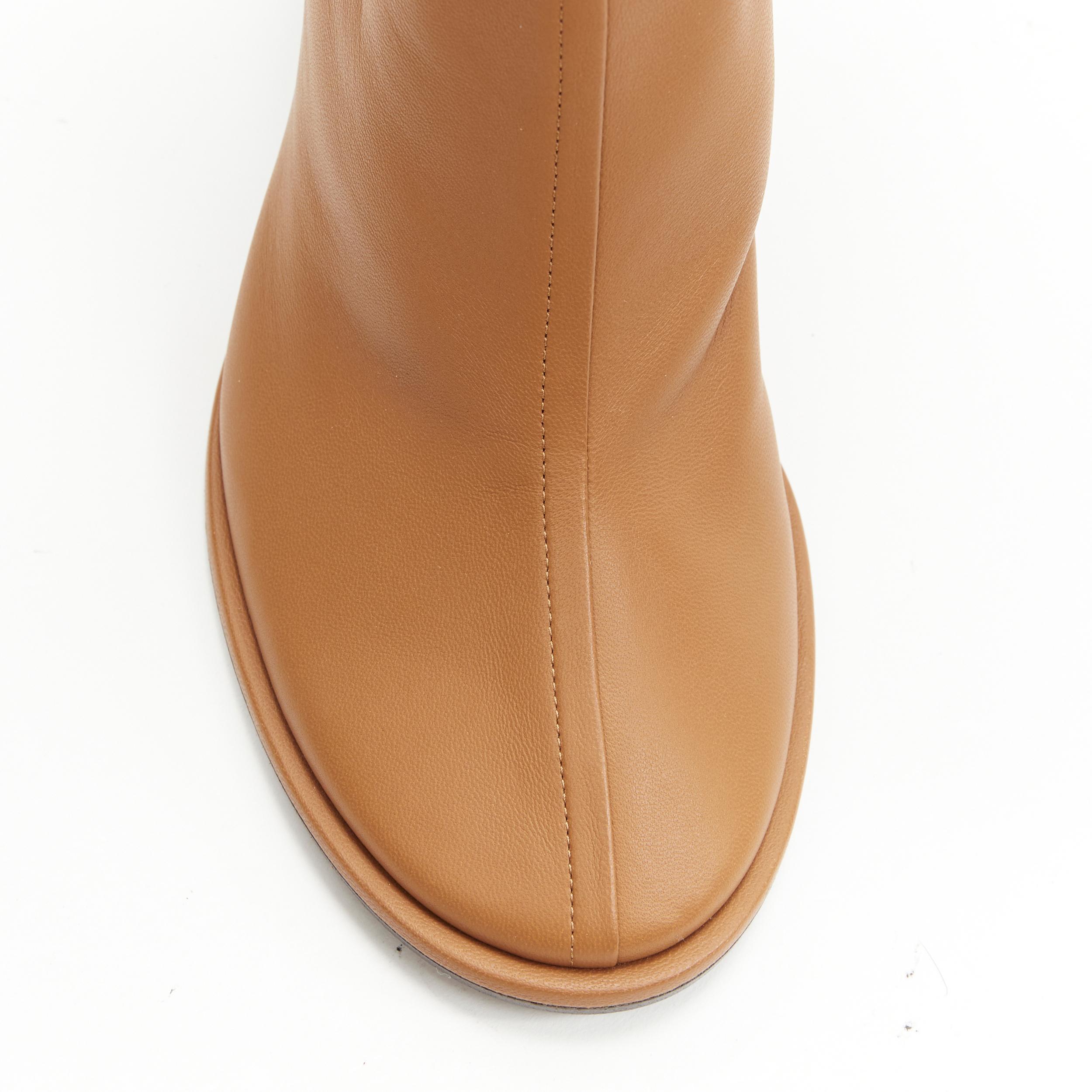 Brown new THE ROW Teatime Zip tan brown leather round toe block heel boots EU38.5