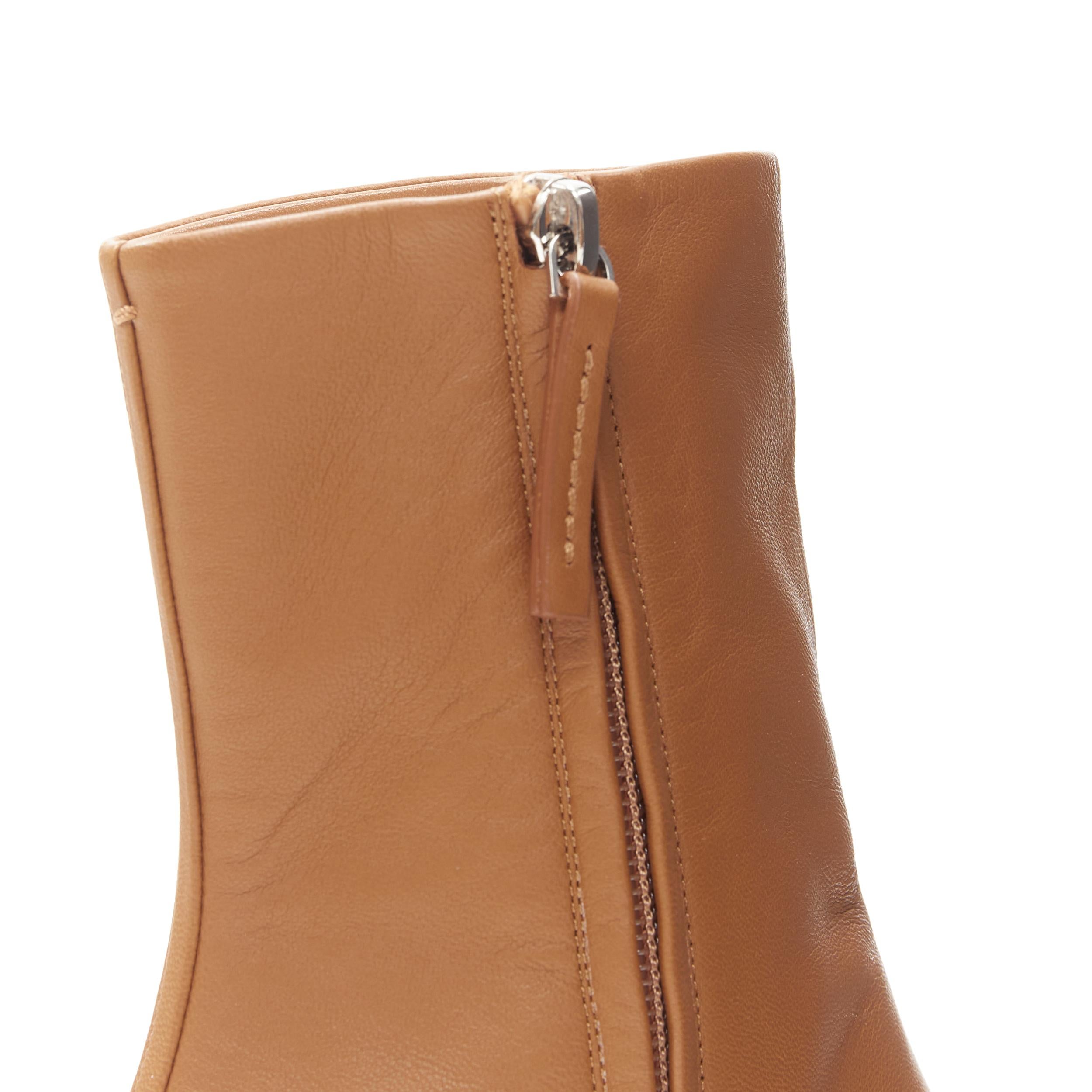 Women's new THE ROW Teatime Zip tan brown leather round toe block heel boots EU38.5