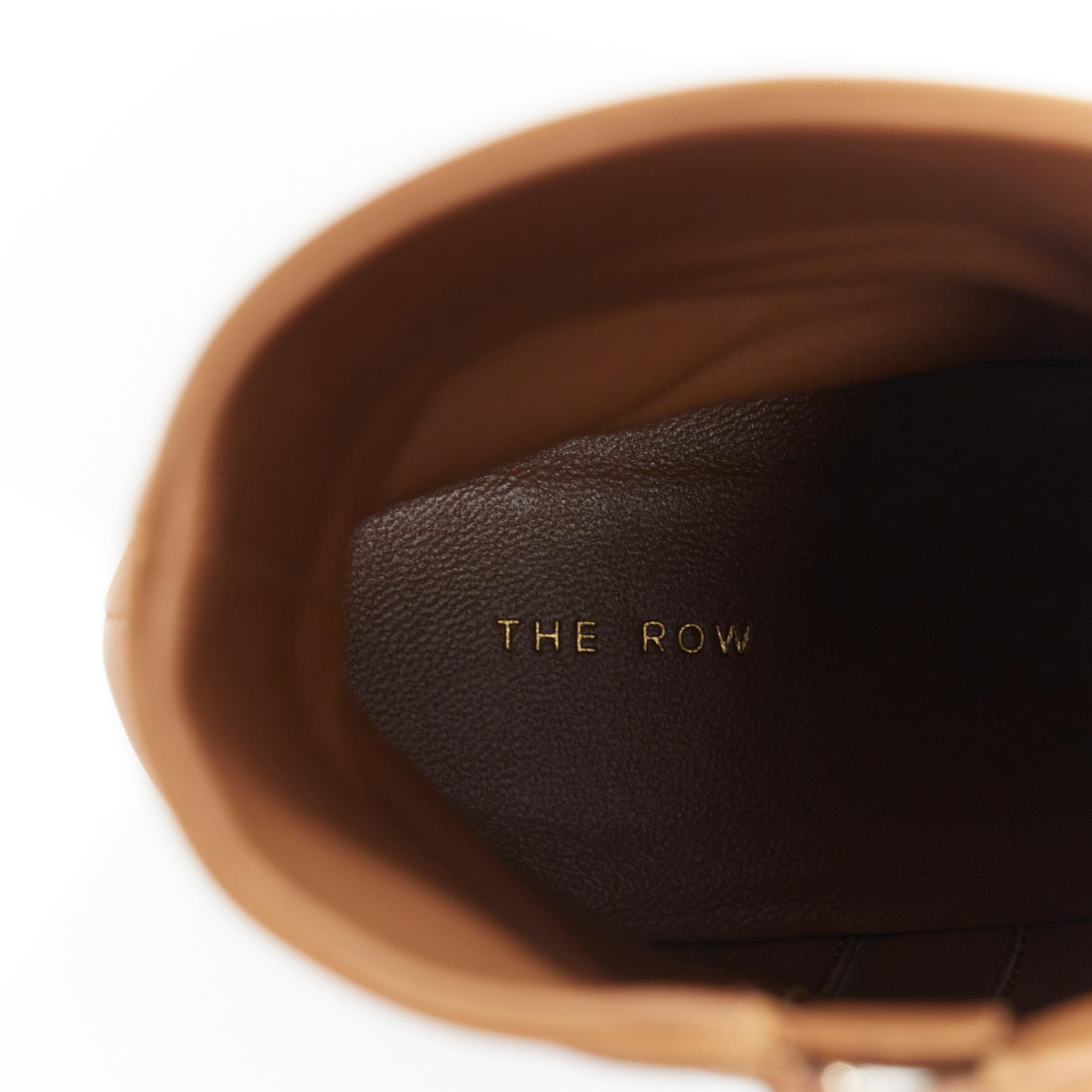 new THE ROW Teatime Zip tan brown leather round toe block heel boots EU38.5 1