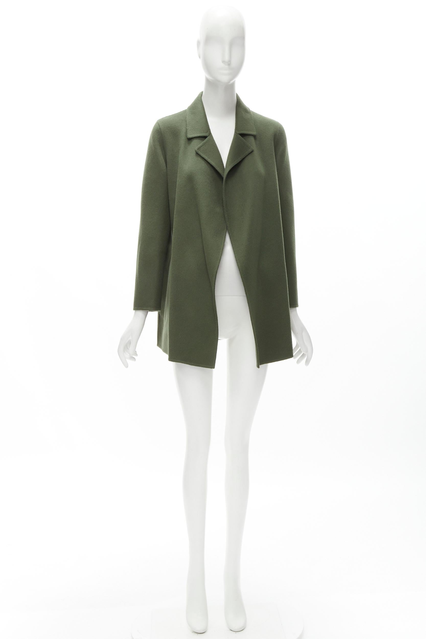 THEORY Militärischer grüner Mantel aus Woll-Kaschmir-Mischung mit weichem drapiertem Kragen S im Angebot 5