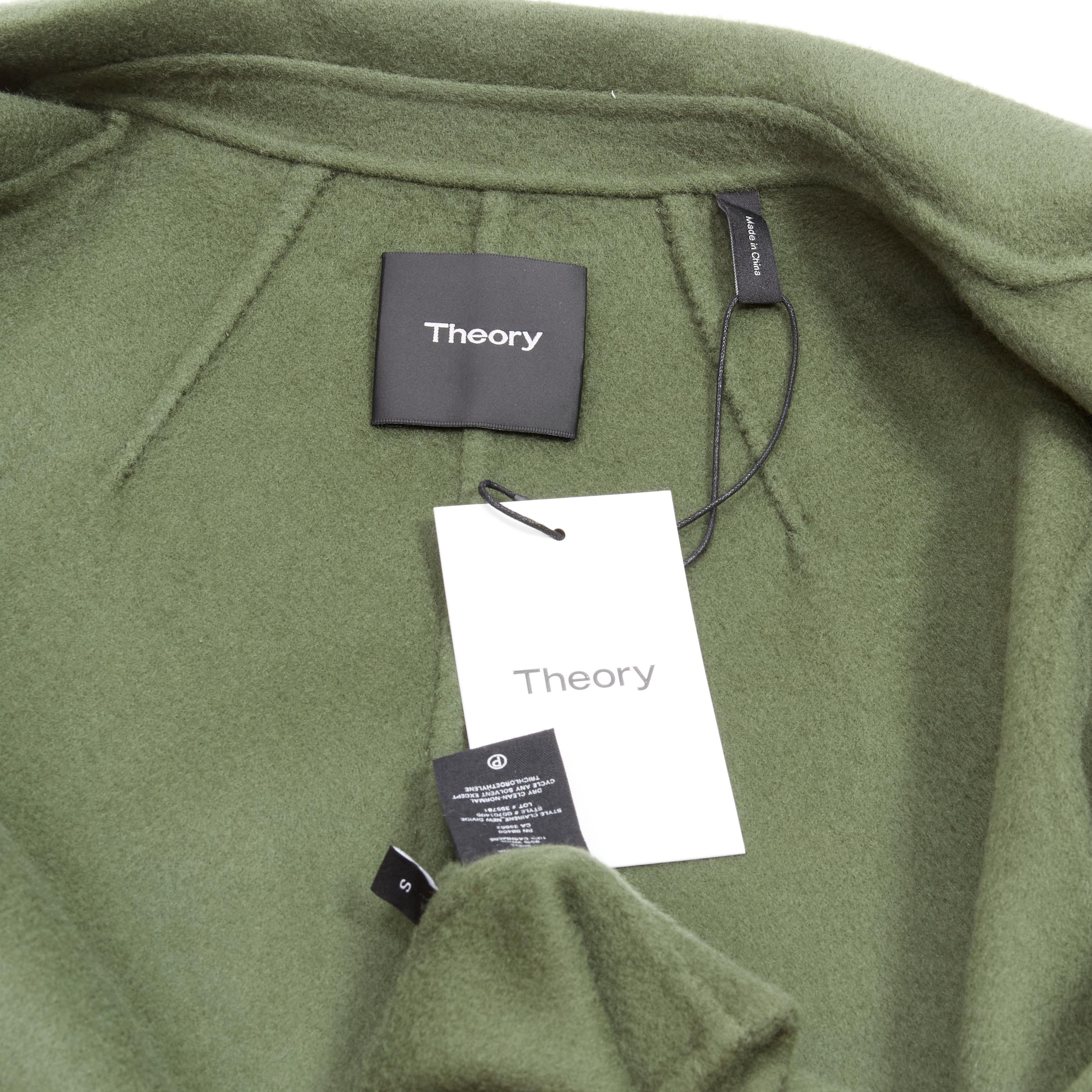 THEORY Militärischer grüner Mantel aus Woll-Kaschmir-Mischung mit weichem drapiertem Kragen S im Angebot 4