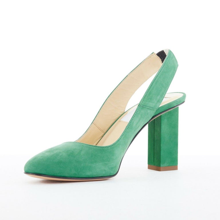 new THOM BROWNE green suede leather round toe slingback block heel EU37 ...