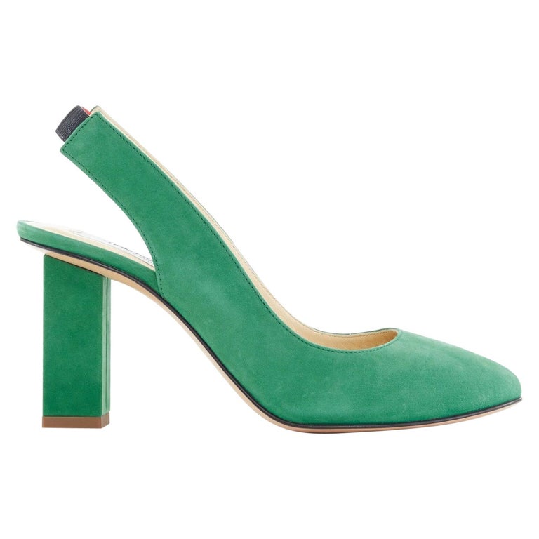new THOM BROWNE green suede leather round toe slingback block heel EU37 ...