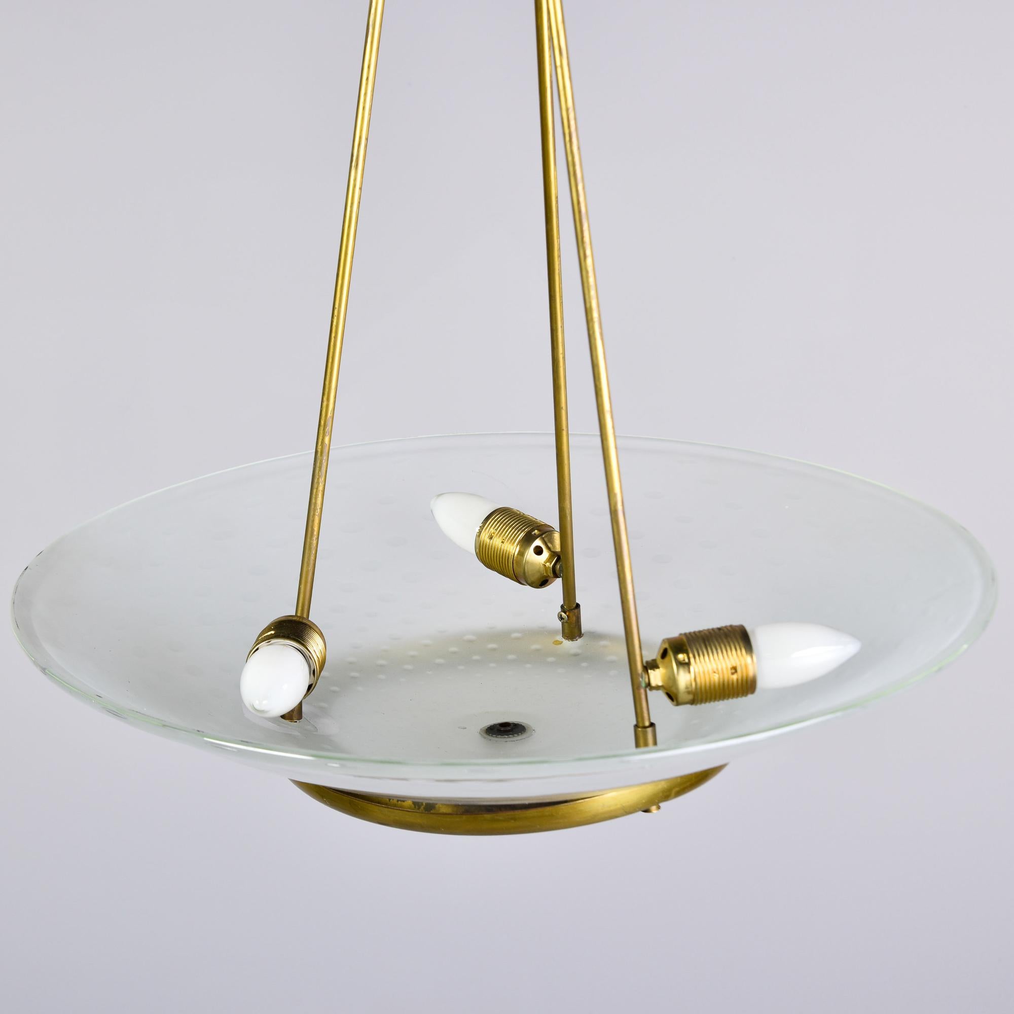 New Three Light Vecchio Chandelier in Brass with Murano Bubble Glass Shade For Sale 4