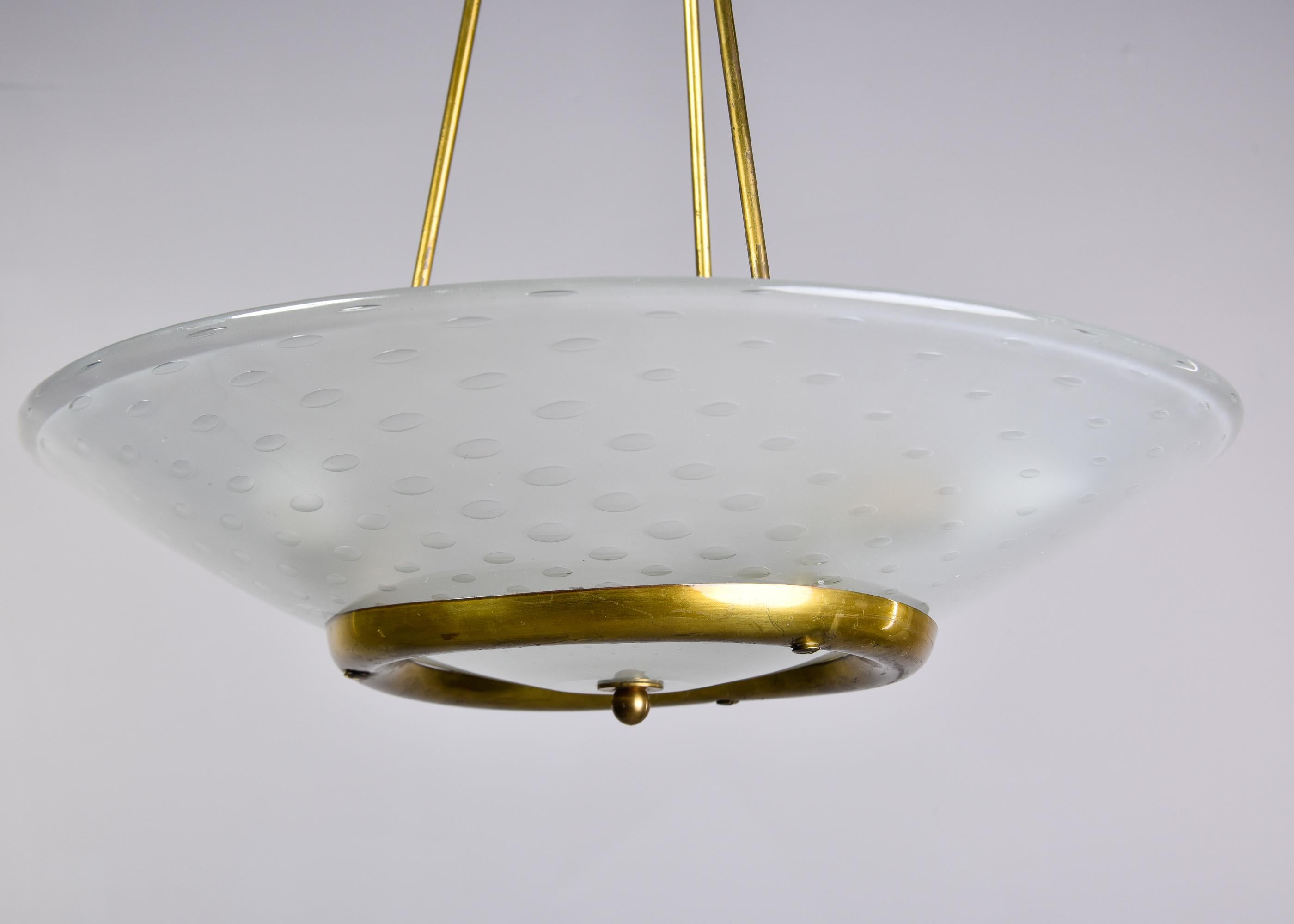 New Three Light Vecchio Chandelier in Brass with Murano Bubble Glass Shade In New Condition For Sale In Troy, MI