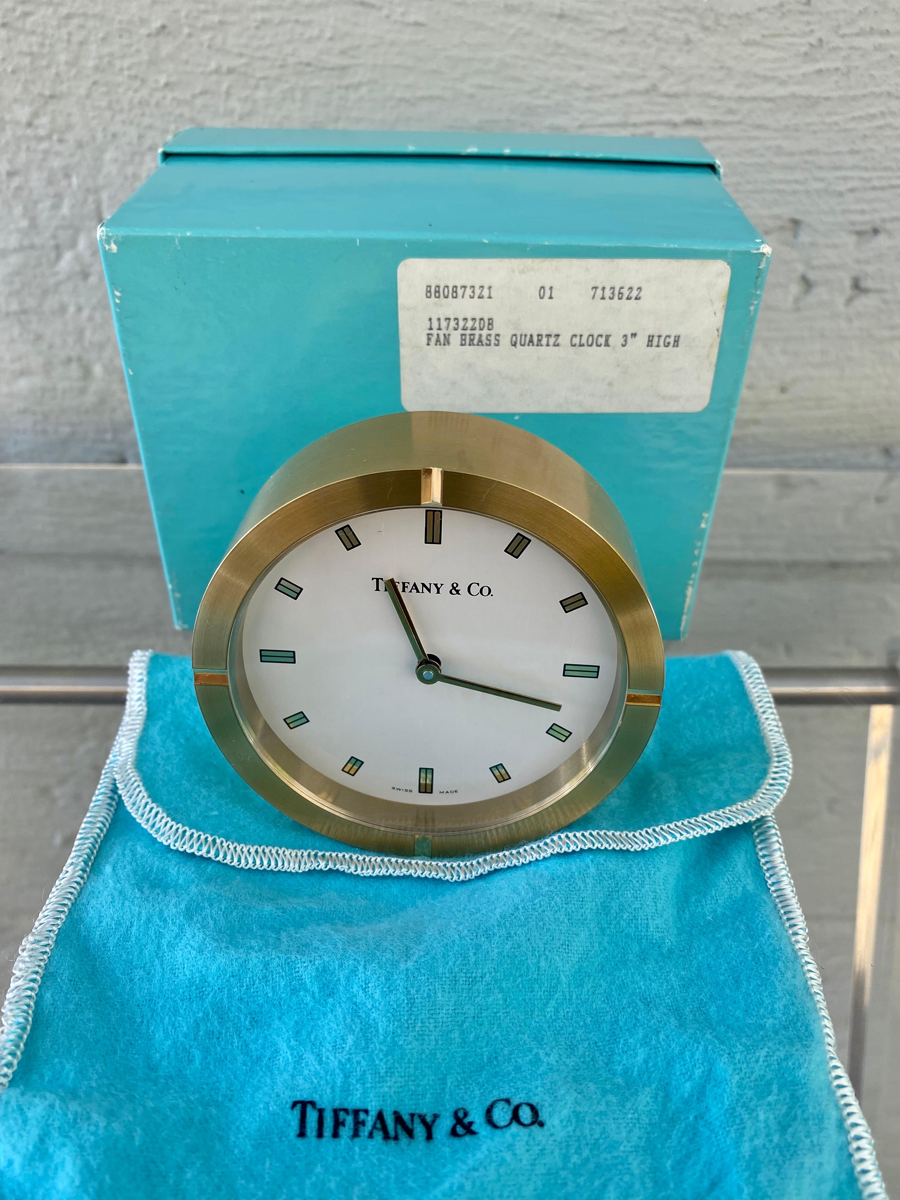 New Tiffany & Co Brass Swiss Made Desk Clock 3