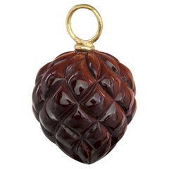 New Tiger Eye 18 Karat Yellow Gold Pine Cone Pendant