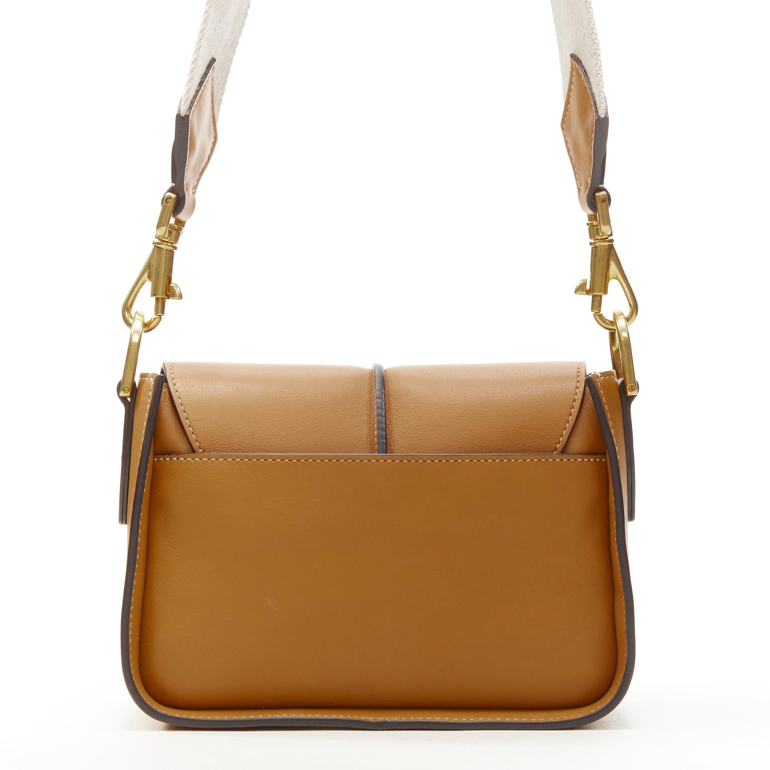 new TOD'S 2022 Timeless gold T brown leather canvas strap mini crossbody bag In New Condition In Hong Kong, NT
