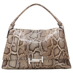 new TOD'S natural scaled leather Double T silver buckle flap shoulder tote bag