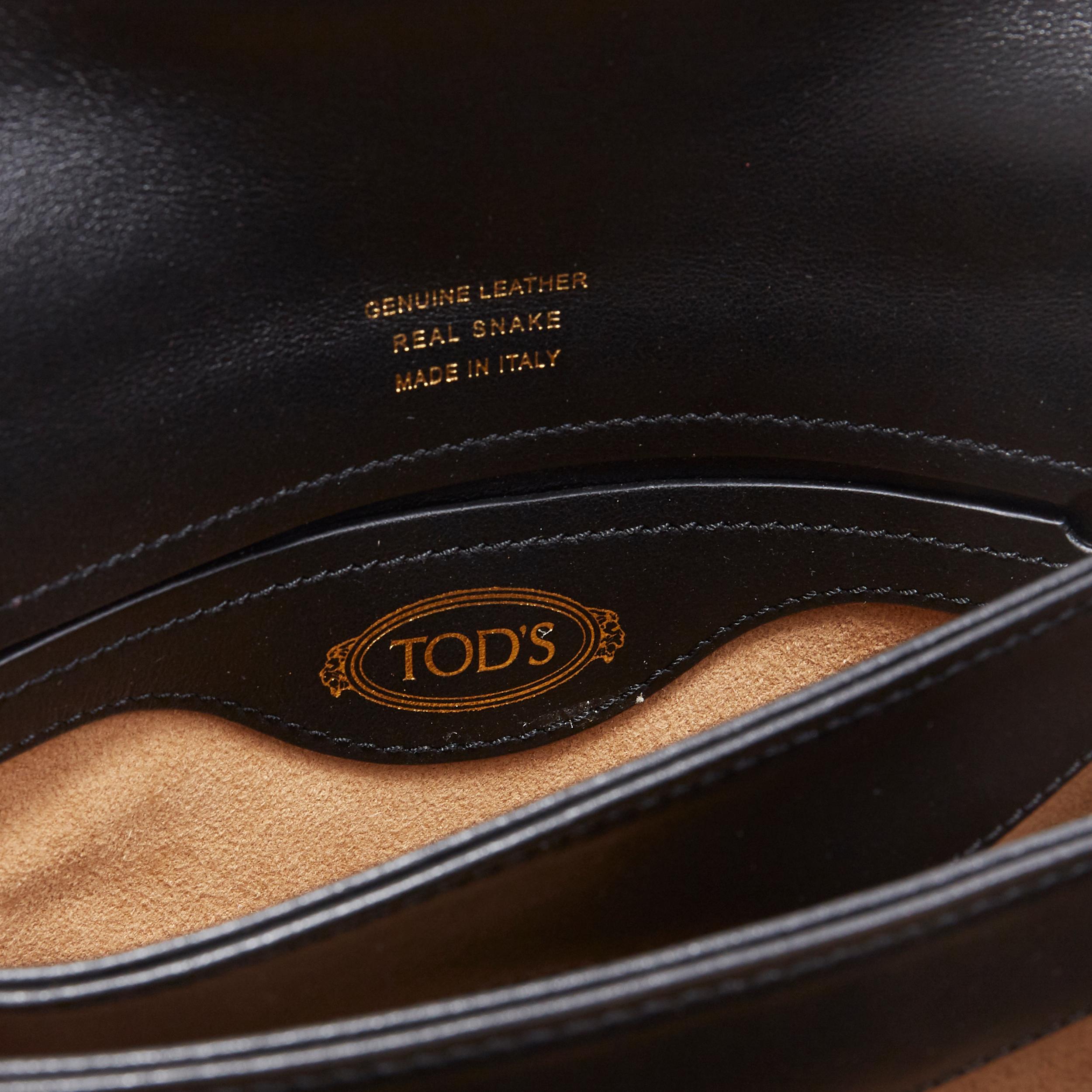 new TOD'S T-Ring Mini grey scaled leather black tassel gold chain crossbody bag 2