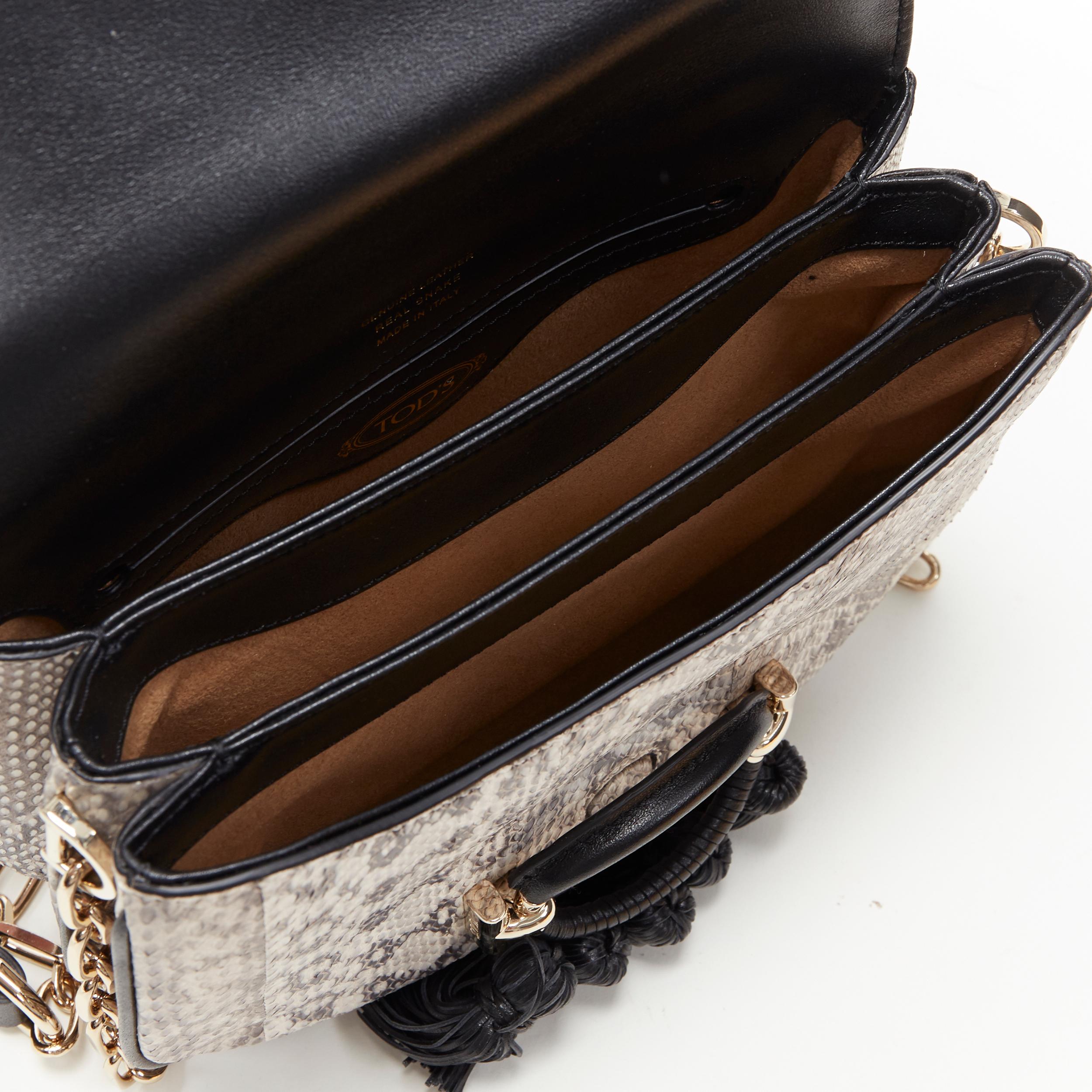 new TOD'S T-Ring Mini grey scaled leather black tassel gold chain crossbody bag 5