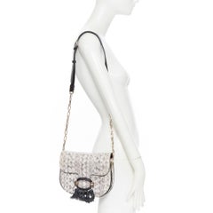 new TOD'S T-Ring Mini grey scaled leather black tassel gold chain crossbody bag
