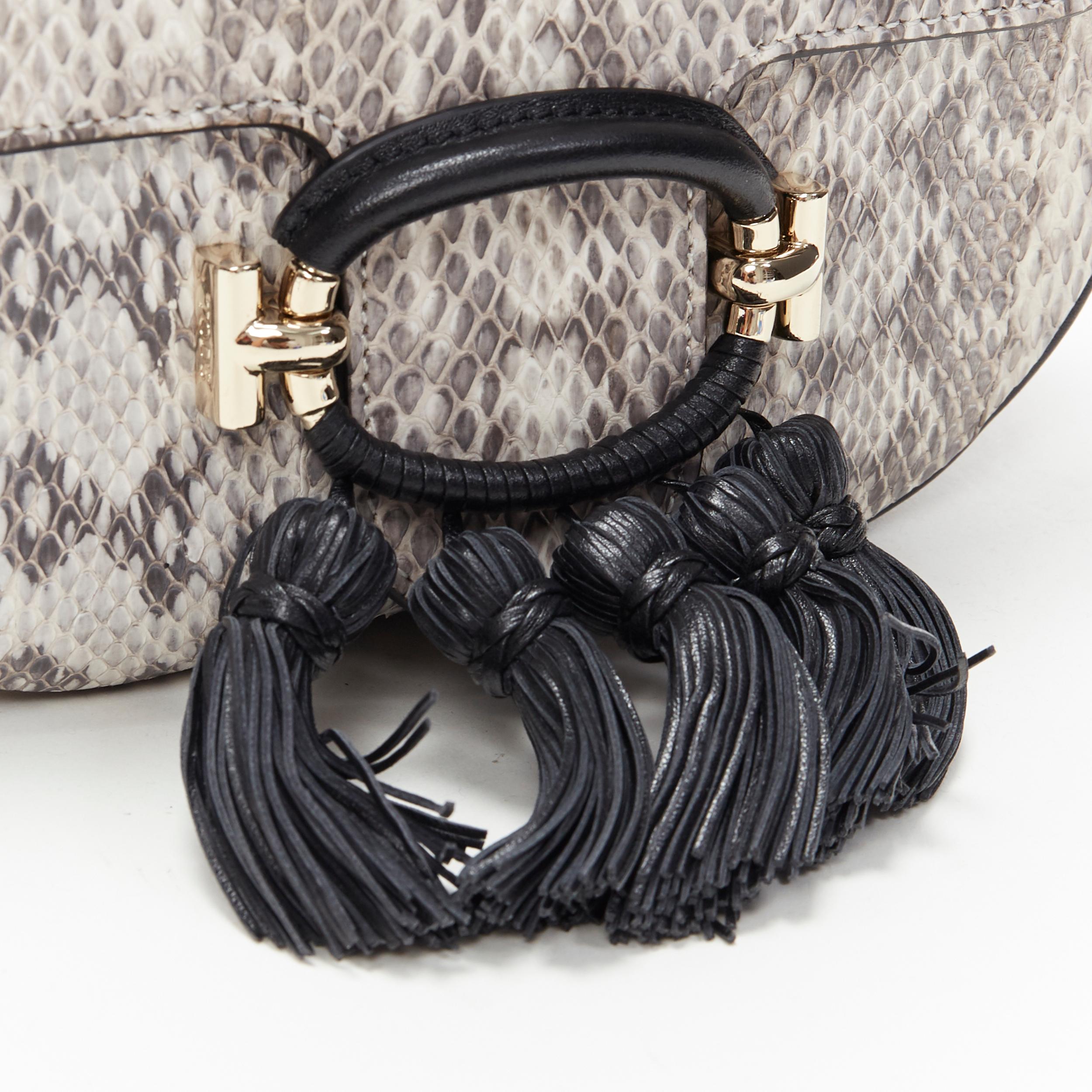 Gray new TOD'S T-Ring Mini grey scaled leather black tassel gold chain crossbody bag