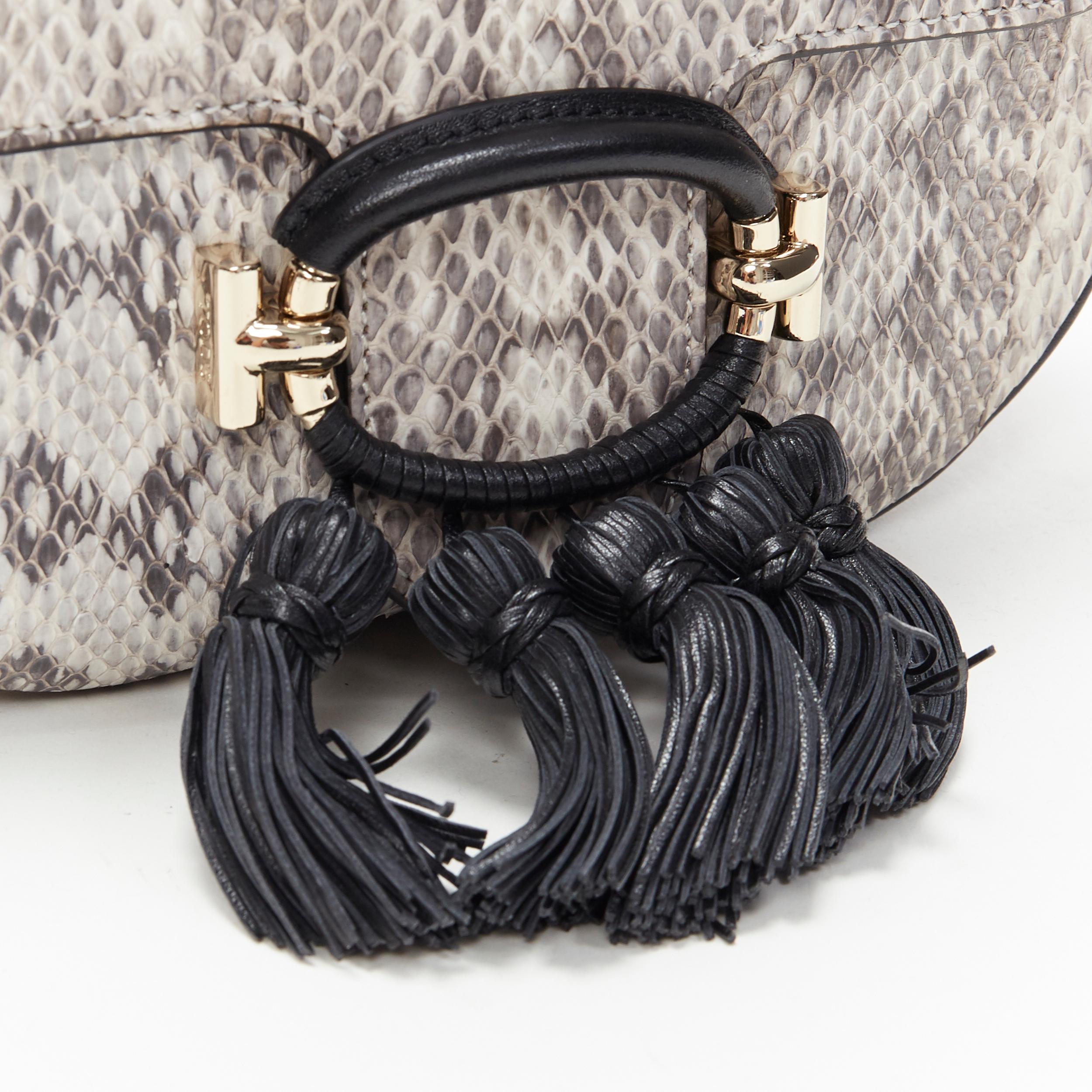 new TOD'S T-Ring Mini grey scaled leather black tassel gold chain crossbody bag 2